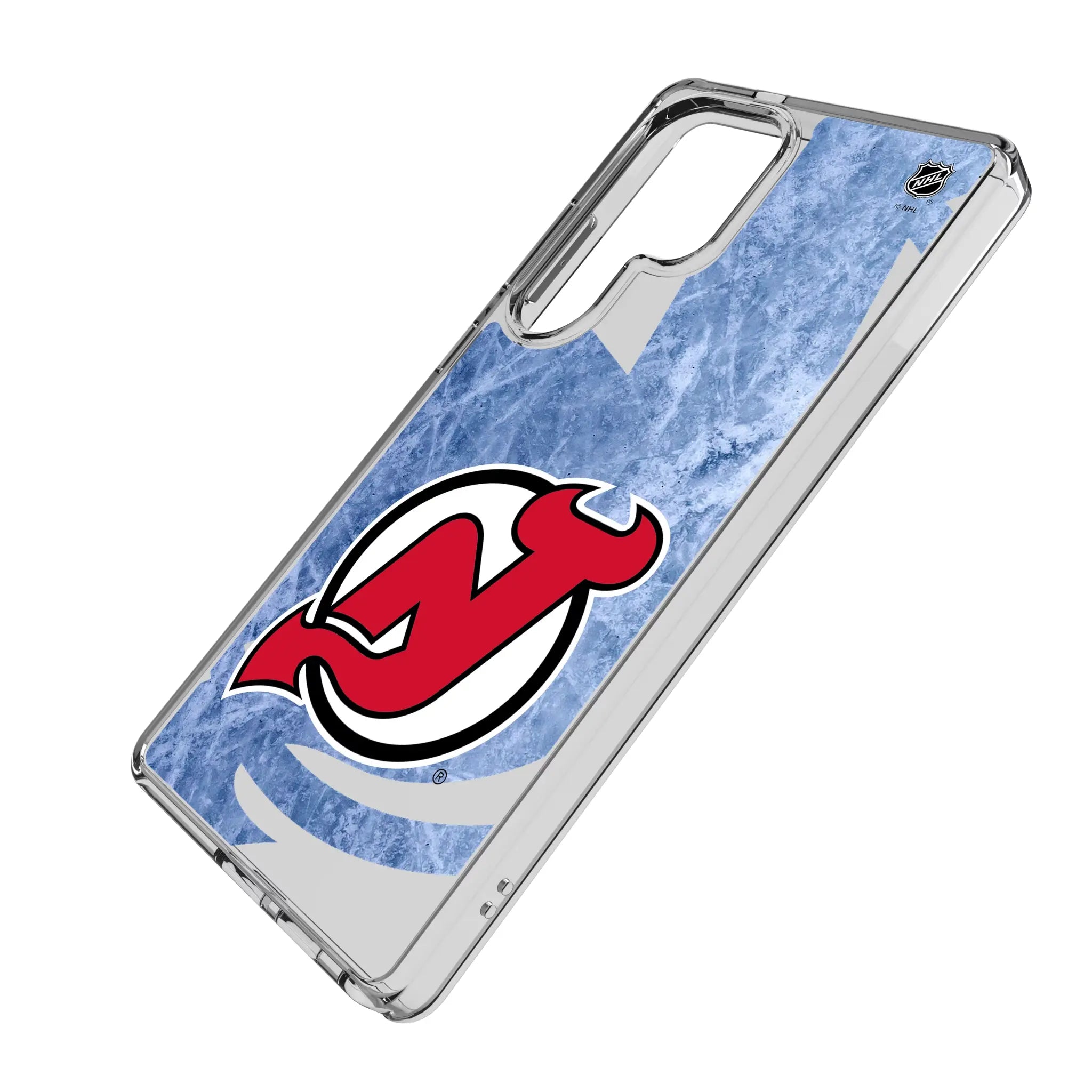 New Jersey Devils Ice Tilt Galaxy Clear Phone Case for Samsung Galaxy - Isometric View#Device_Galaxy S25 Ultra