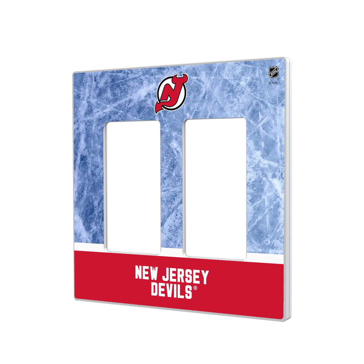 New Jersey Devils Ice Wordmark Hidden-Screw Light Switch Plate#Style_Double Rocker
