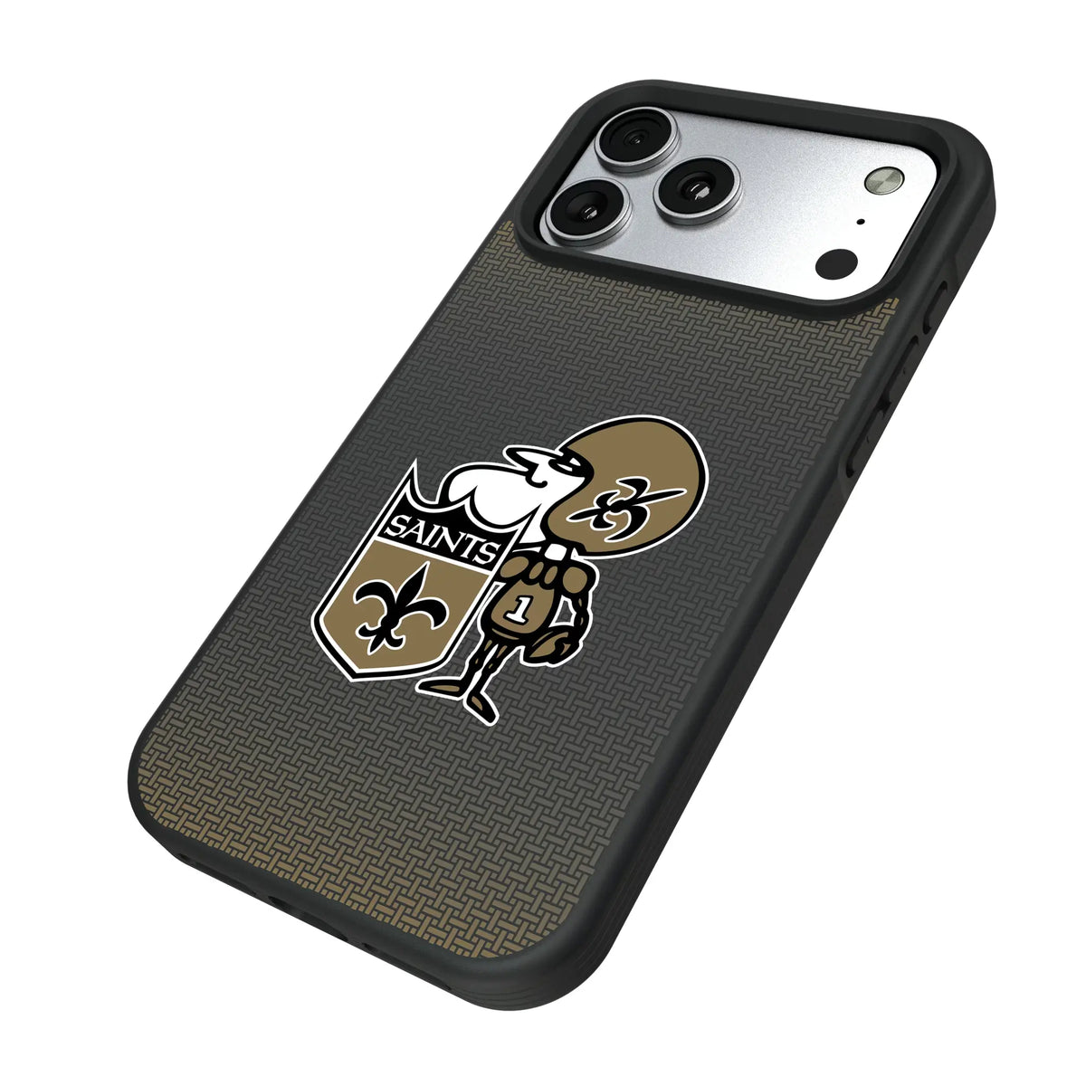 New Orleans Saints Historic Collection Linen iPhone Bump Phone Case for Apple iPhone - Isometric View#Device_iPhone 17 Pro Max