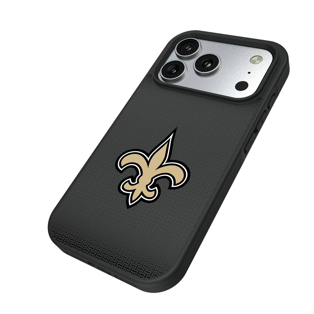 New Orleans Saints Linen iPhone Bump Phone Case for Apple iPhone - Isometric View#Device_iPhone 17 Pro