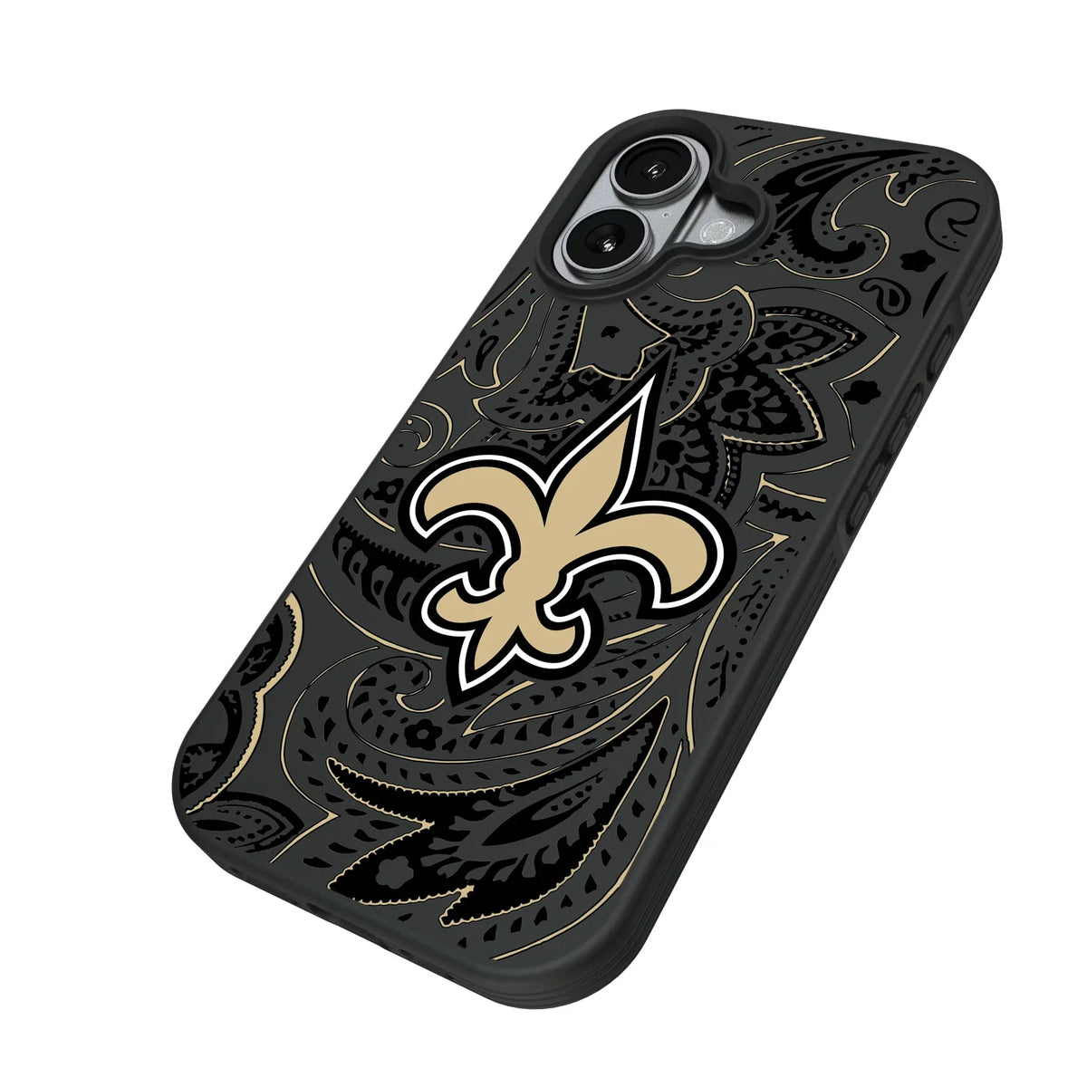 New Orleans Saints Paisley iPhone Bump Phone Case for Apple iPhone - Isometric View#Device_iPhone 17