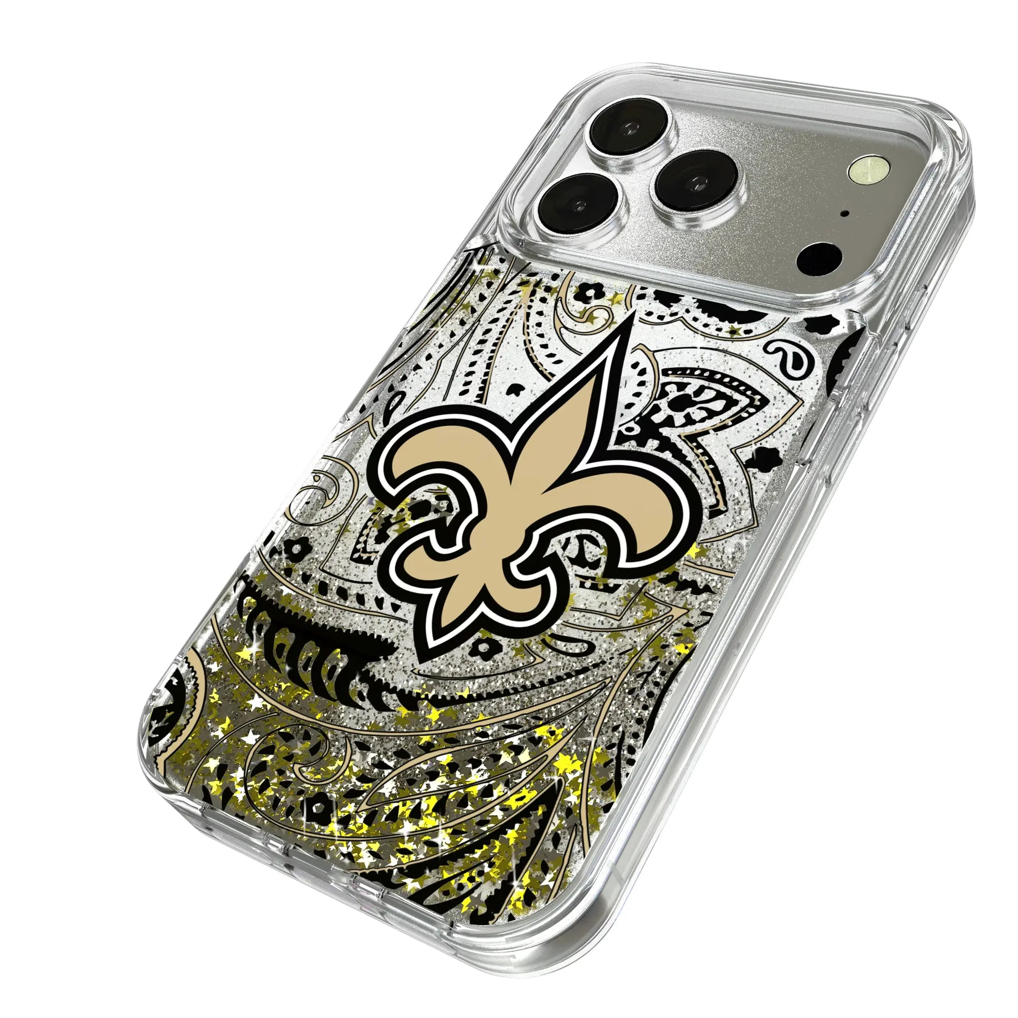 New Orleans Saints Paisley iPhone Glitter Phone Case for Apple iPhone - Isometric View