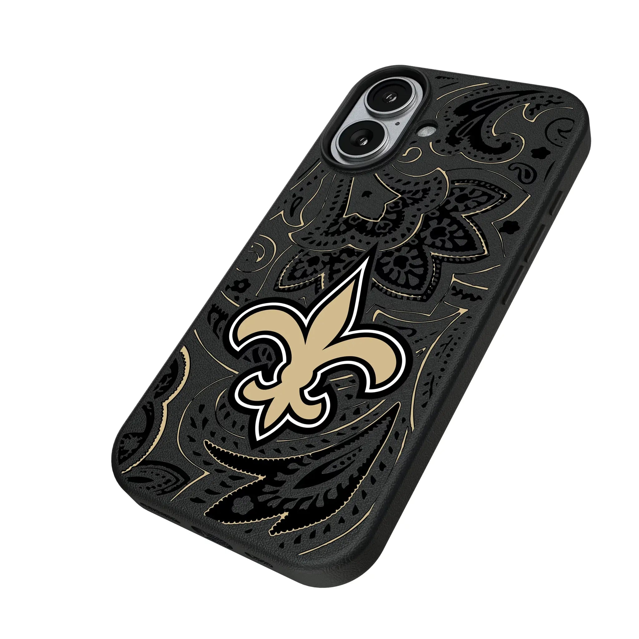 New Orleans Saints Paisley iPhone MagSafe Compatible Phone Case for Apple iPhone - Isometric View#Device_iPhone 17
