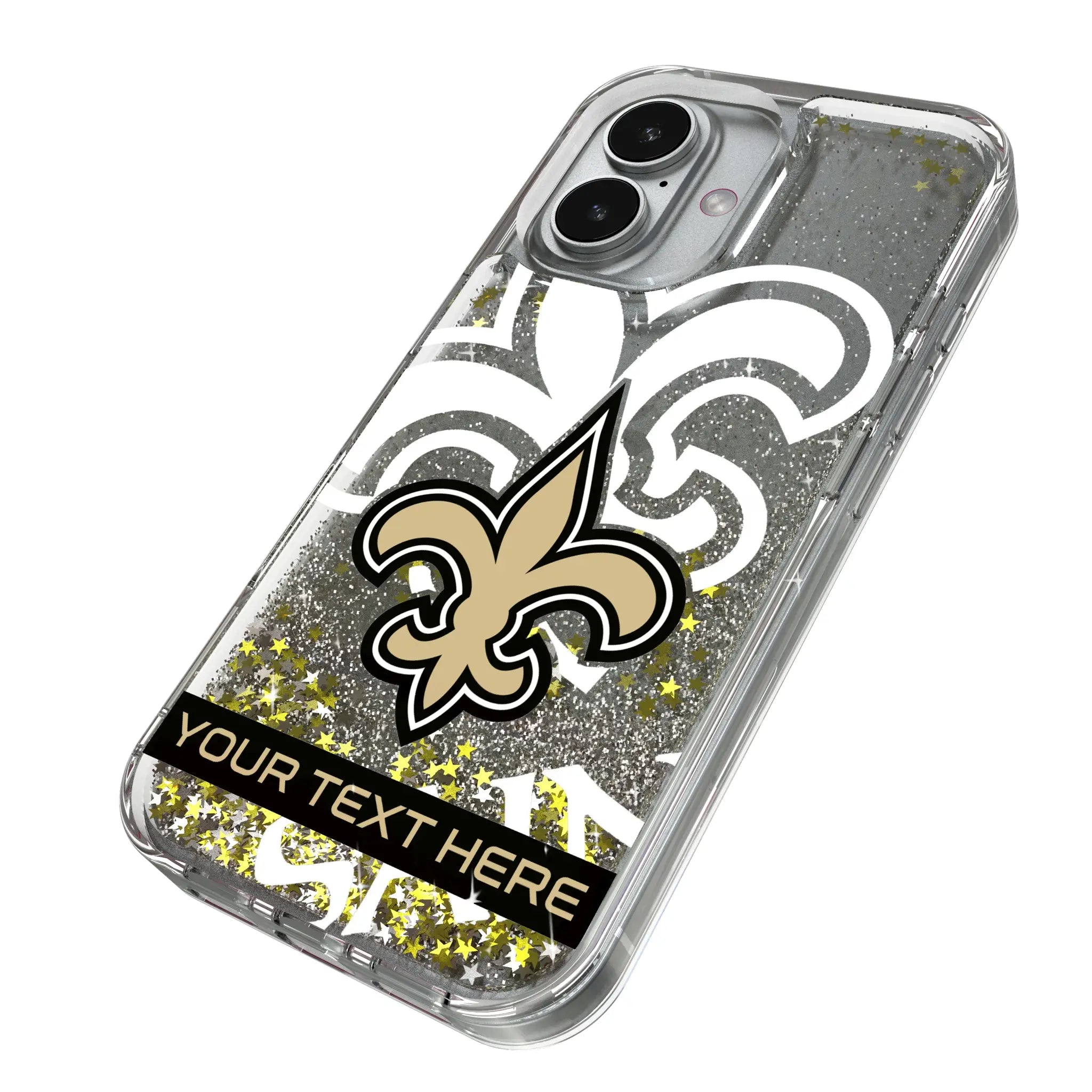 New Orleans Saints Personalized Tilt iPhone Glitter Phone Case for Apple iPhone - Isometric View
