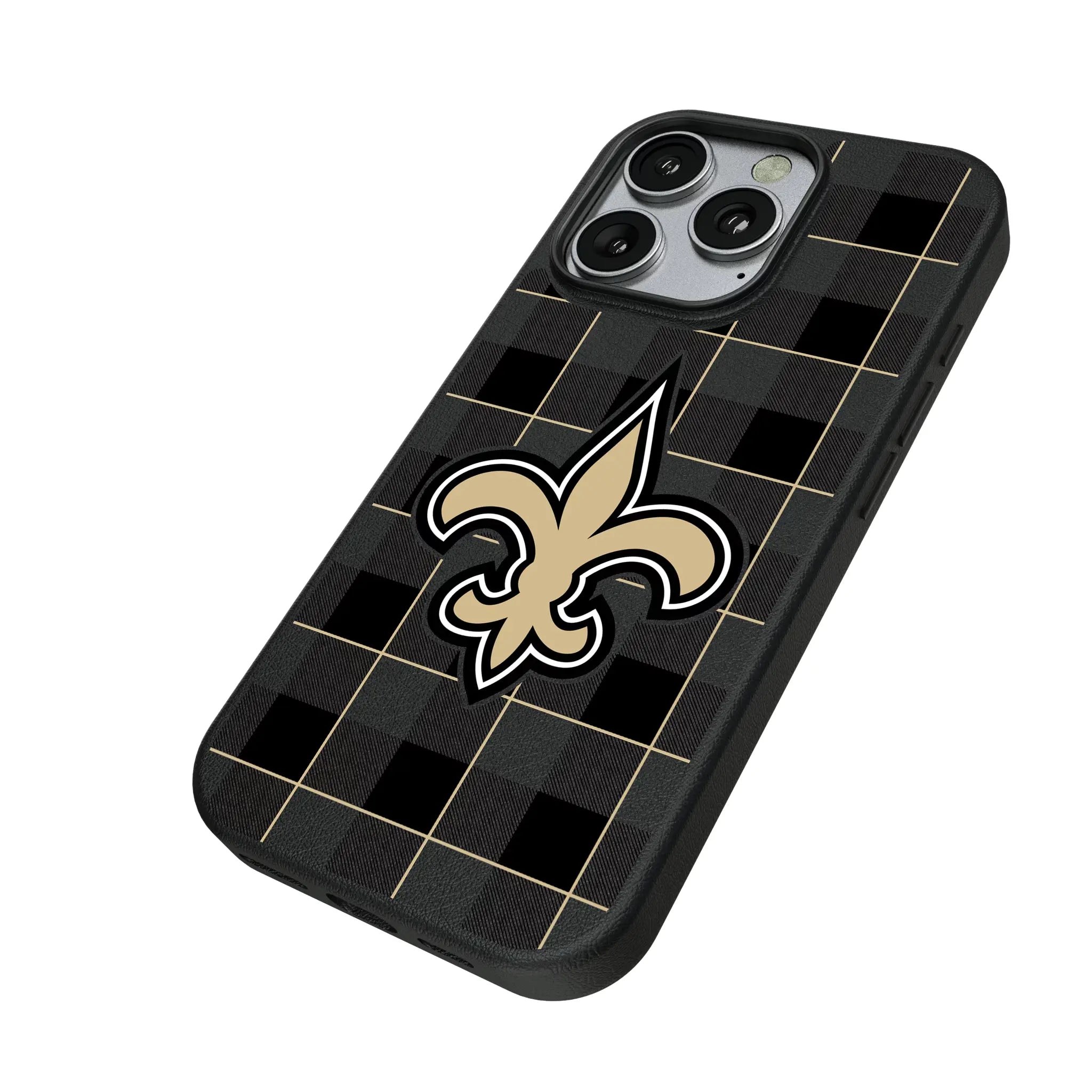 New Orleans Saints Plaid iPhone MagSafe Compatible Phone Case for Apple iPhone - Isometric View