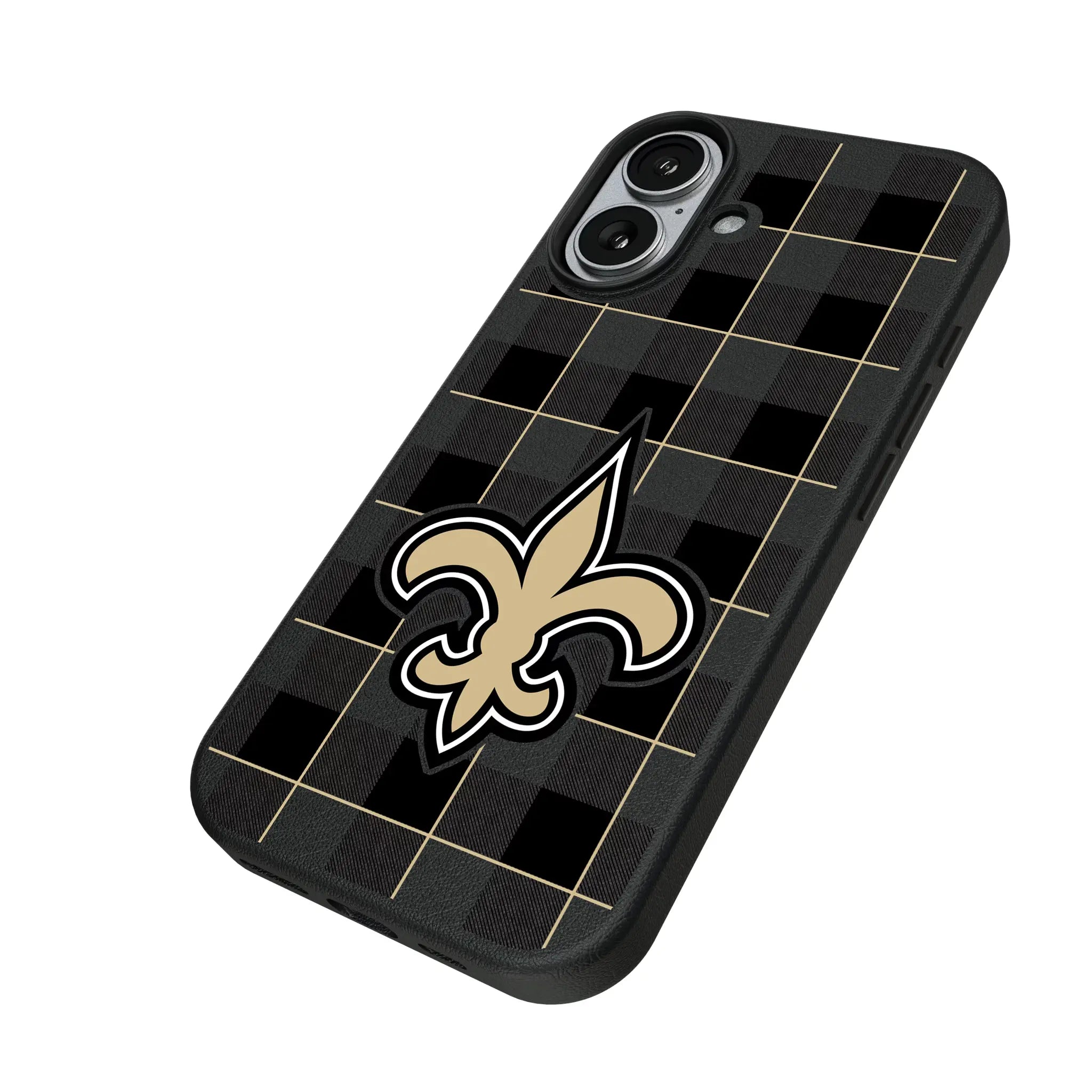 New Orleans Saints Plaid iPhone MagSafe Compatible Phone Case for Apple iPhone - Isometric View#Device_iPhone 17