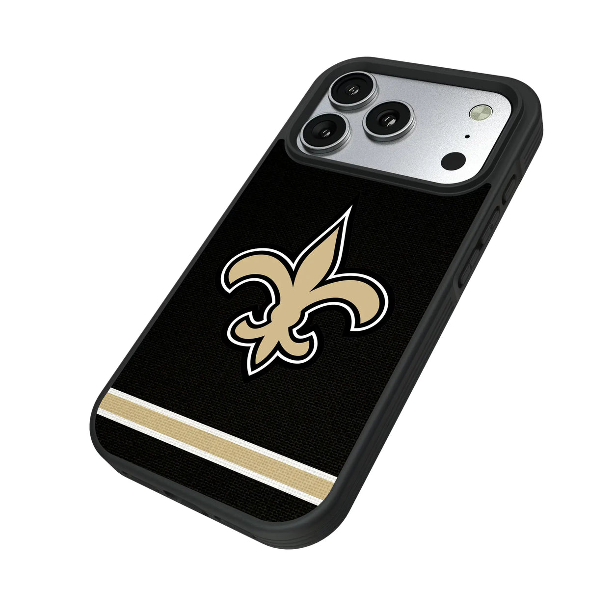 New Orleans Saints Stripe iPhone Bump Phone Case for Apple iPhone - Isometric View#Device_iPhone 17 Pro