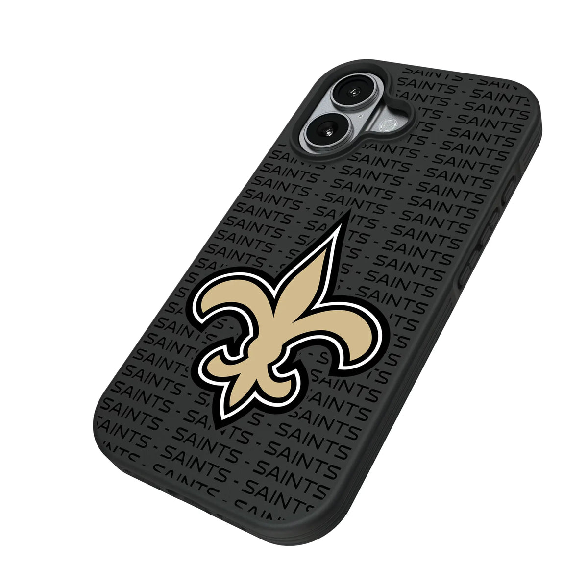 New Orleans Saints Text Backdrop iPhone Bump Phone Case for Apple iPhone - Isometric View#Device_iPhone 17