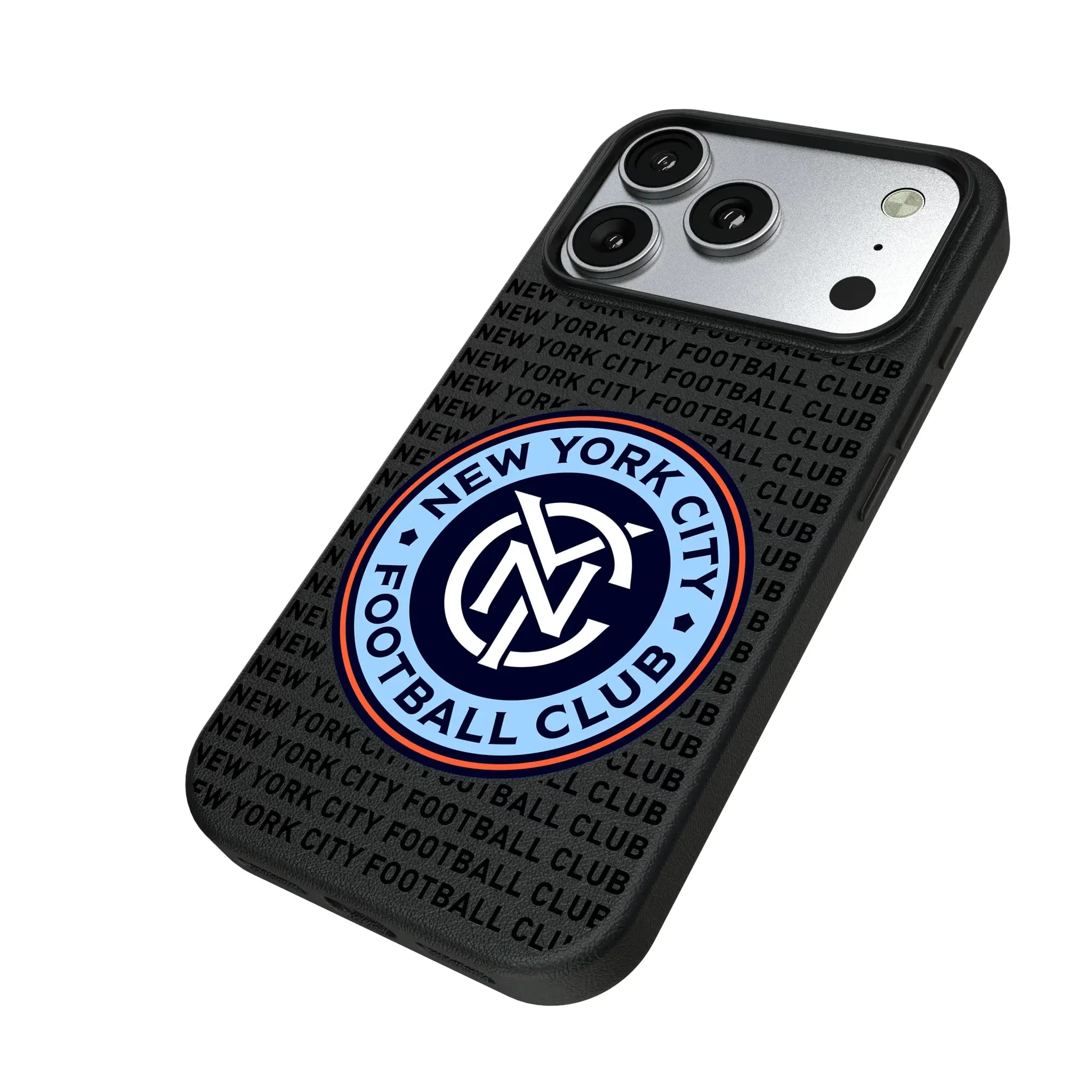 New York City FC Text Backdrop iPhone MagSafe Compatible Phone Case for Apple iPhone - Isometric View#Device_iPhone 17 Pro