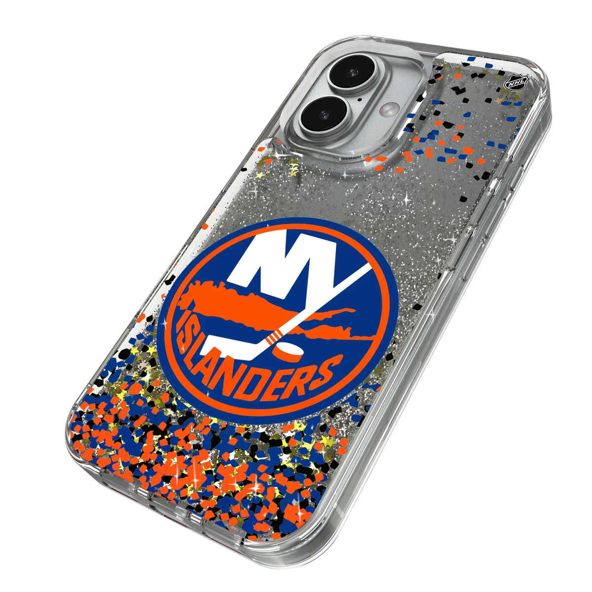 New York Islanders Confetti iPhone Glitter Phone Case for Apple iPhone - Isometric View#Device_iPhone 17