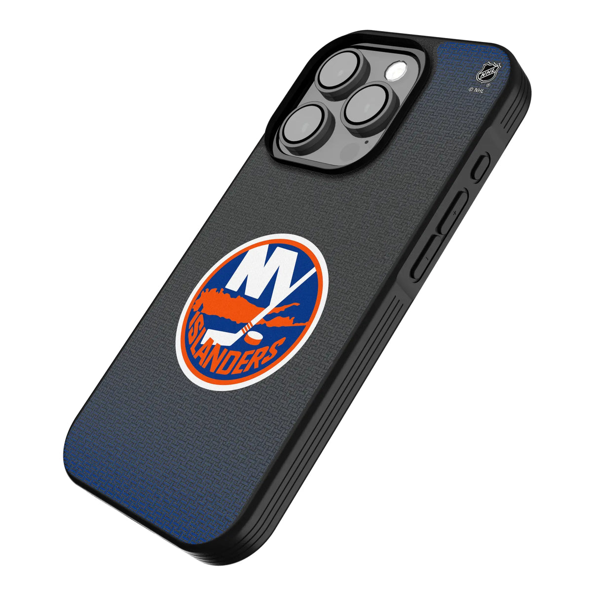 New York Islanders Linen iPhone Bump Phone Case for Apple iPhone - Isometric View#Device_iPhone 15 Pro