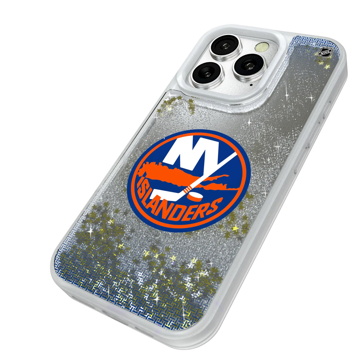 New York Islanders Linen iPhone Glitter Phone Case for Apple iPhone - Isometric View#Device_iPhone 16 Pro