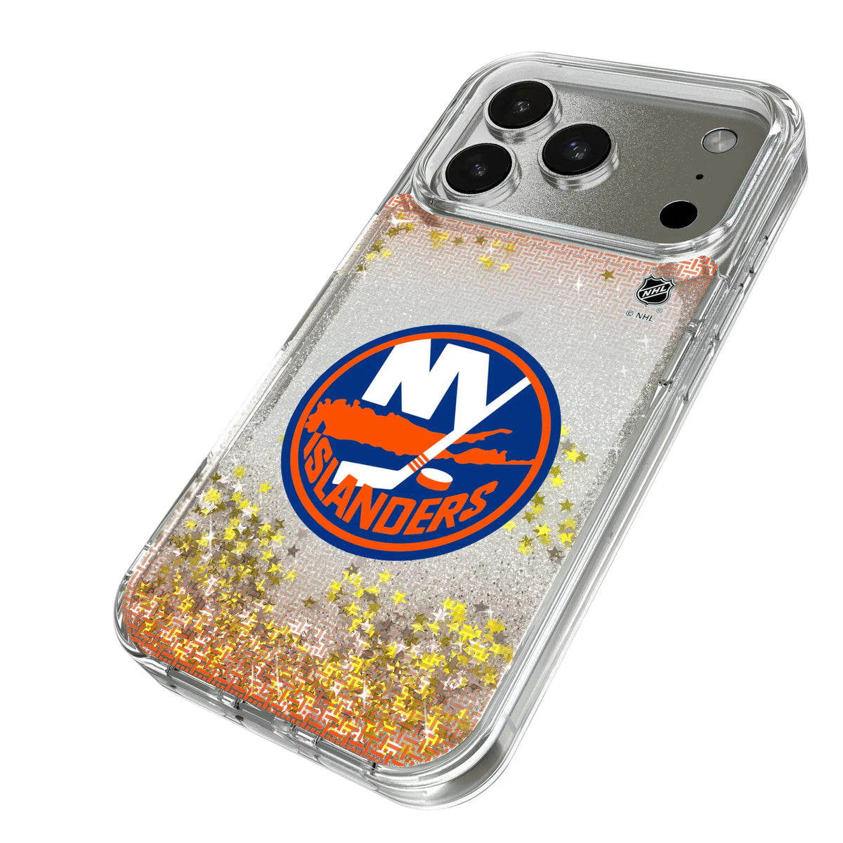 New York Islanders Linen iPhone Glitter Phone Case for Apple iPhone - Isometric View#Device_iPhone 17 Pro