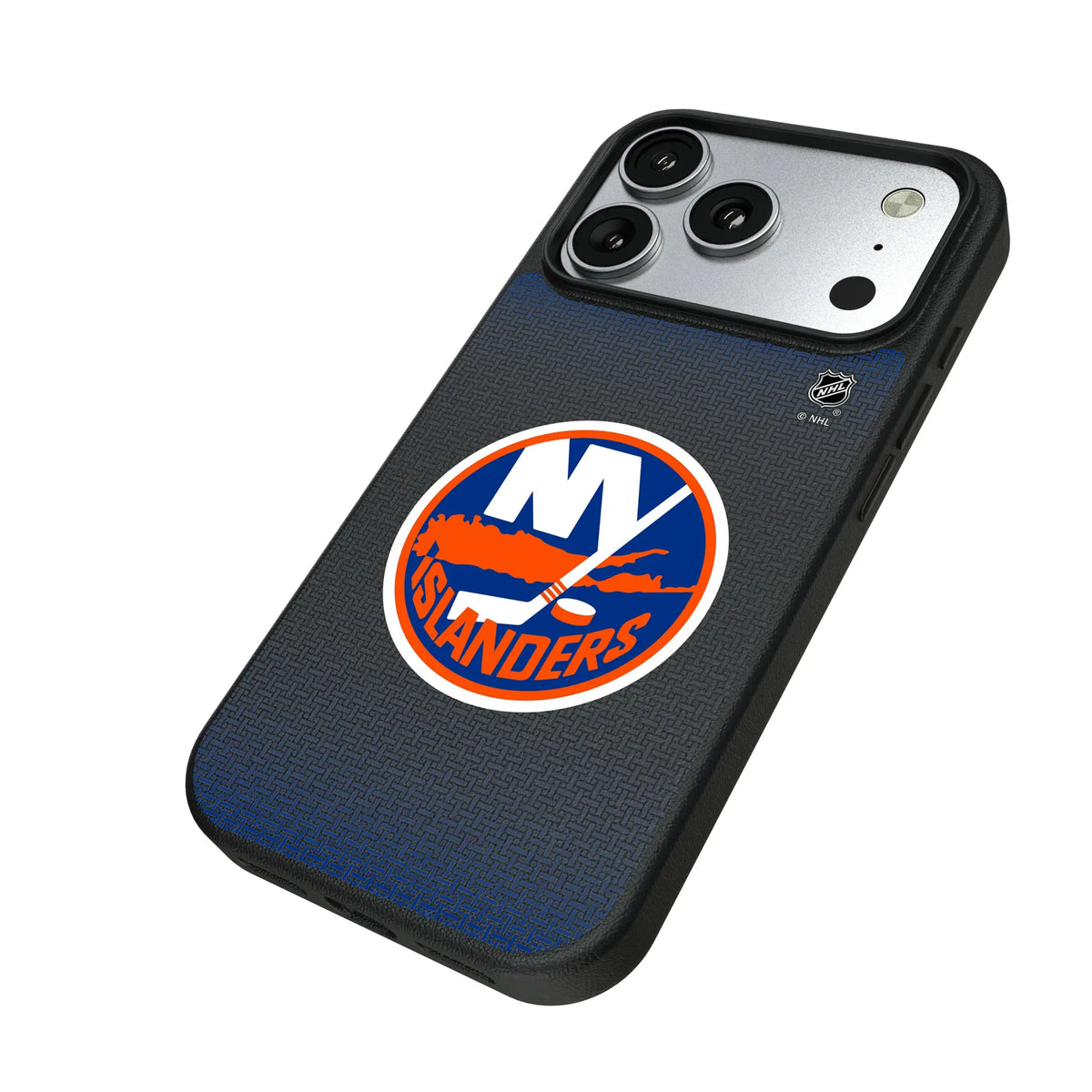 New York Islanders Linen iPhone MagSafe Compatible Phone Case for Apple iPhone - Isometric View#Device_iPhone 17 Pro