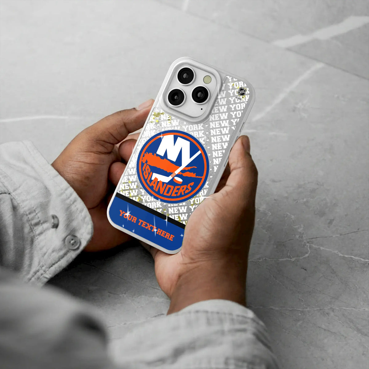 New York Islanders Personalized EndZone Plus iPhone Glitter Phone Case for Apple iPhone - Lifestyle#Device_iPhone 16 Pro