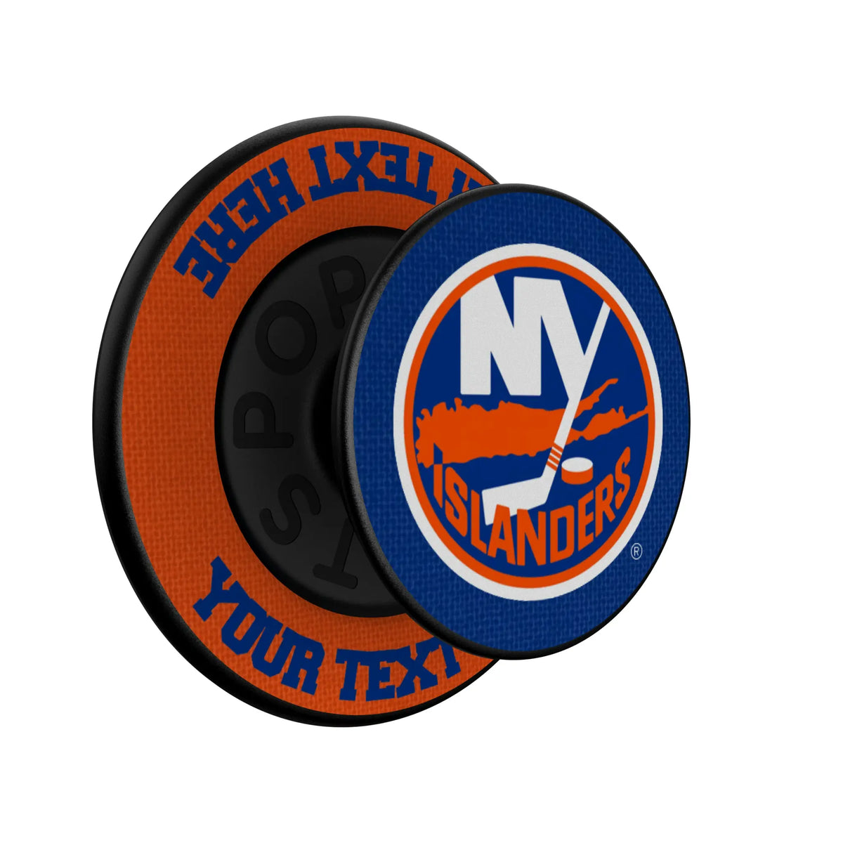 New York Islanders Personalized Endzone Solid Popsockets Round Magnetic - Isometric View