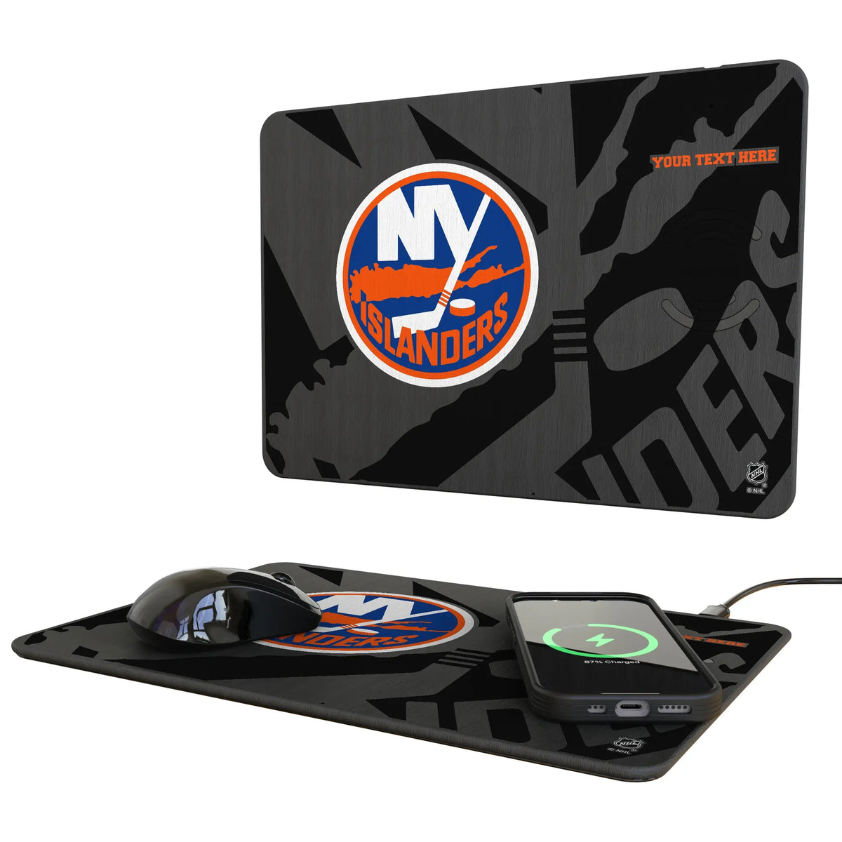 New York Islanders Personalized Tilt 15-Watt Wireless Charger and Mouse Pad