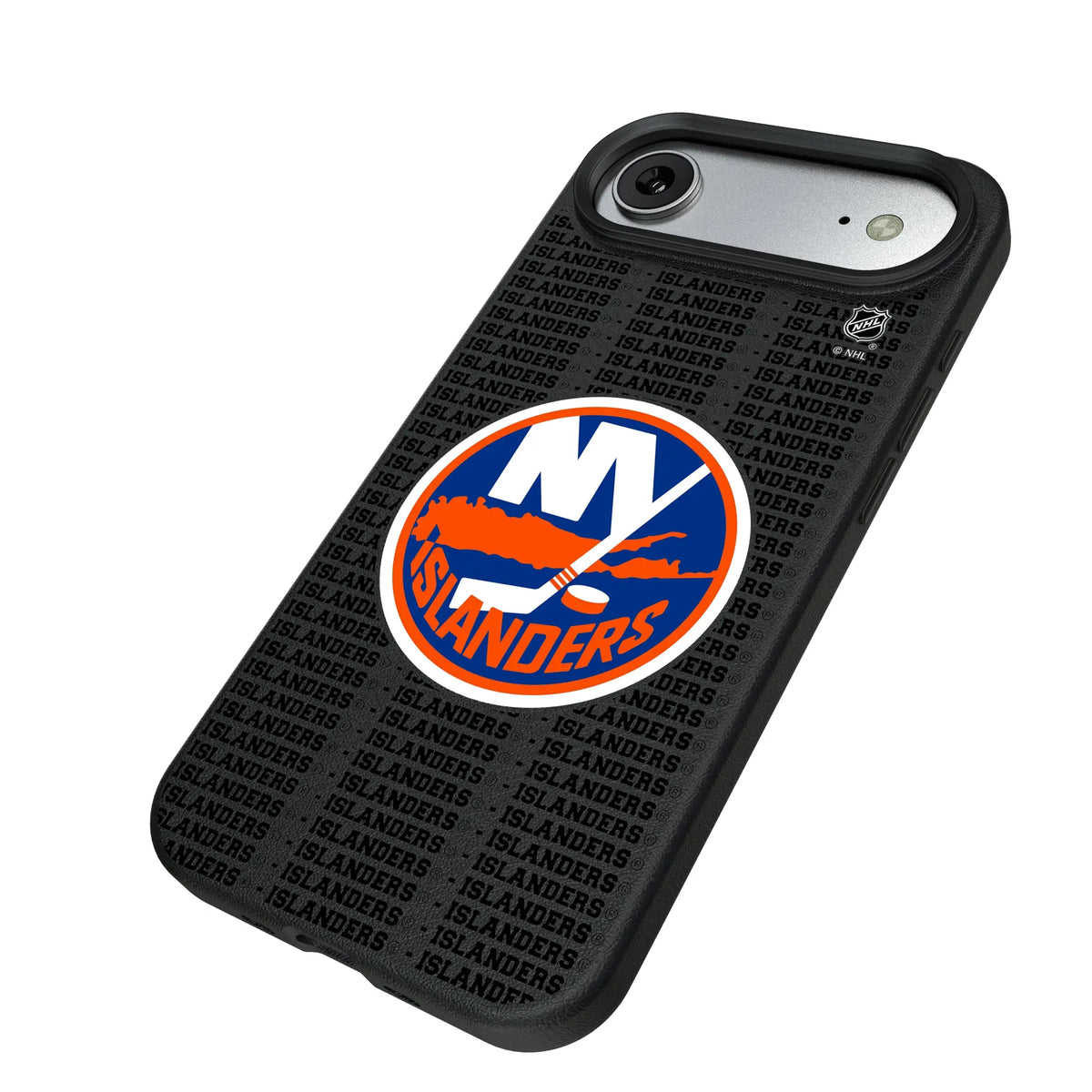 New York Islanders Text Backdrop iPhone MagSafe Compatible Phone Case for Apple iPhone - Isometric View#Device_iPhone Air