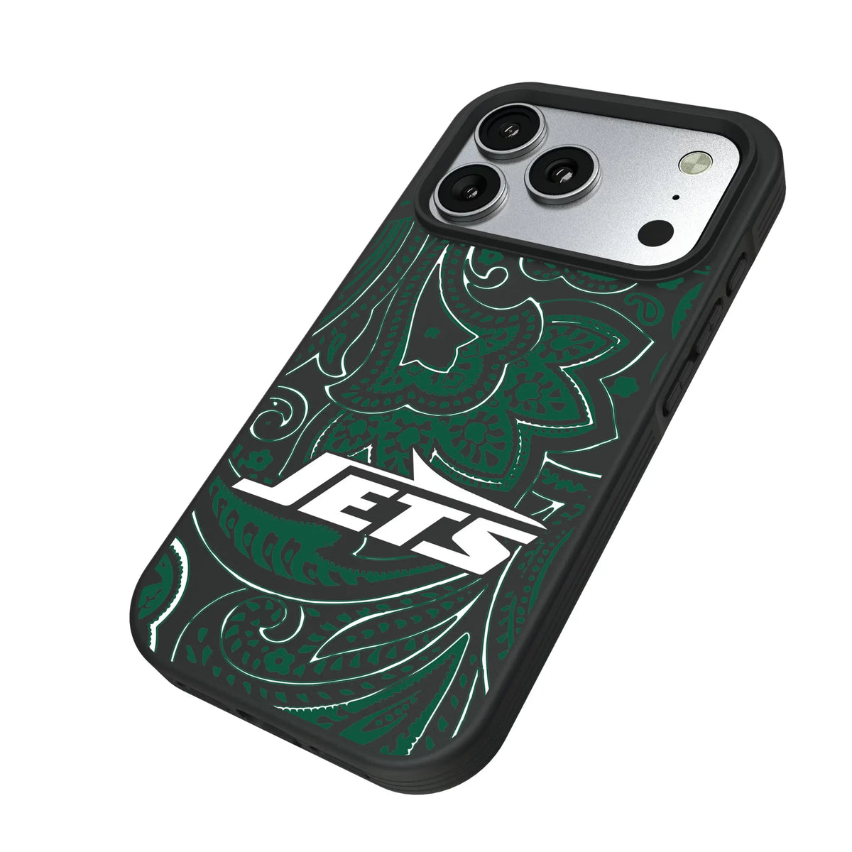 New York Jets Paisley iPhone Bump Phone Case for Apple iPhone - Isometric View#Device_iPhone 17 Pro