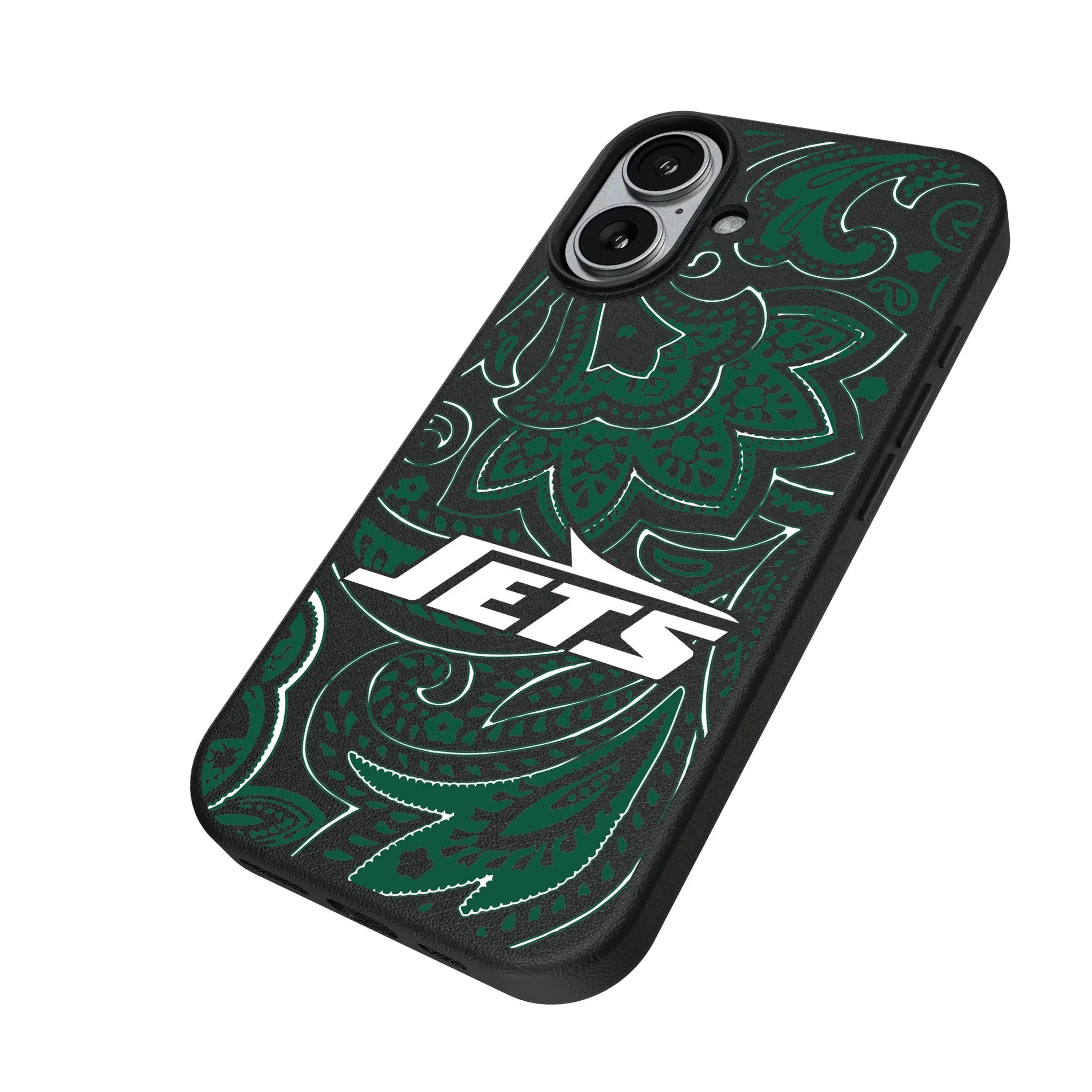 New York Jets Paisley iPhone MagSafe Compatible Phone Case for Apple iPhone - Isometric View#Device_iPhone 17