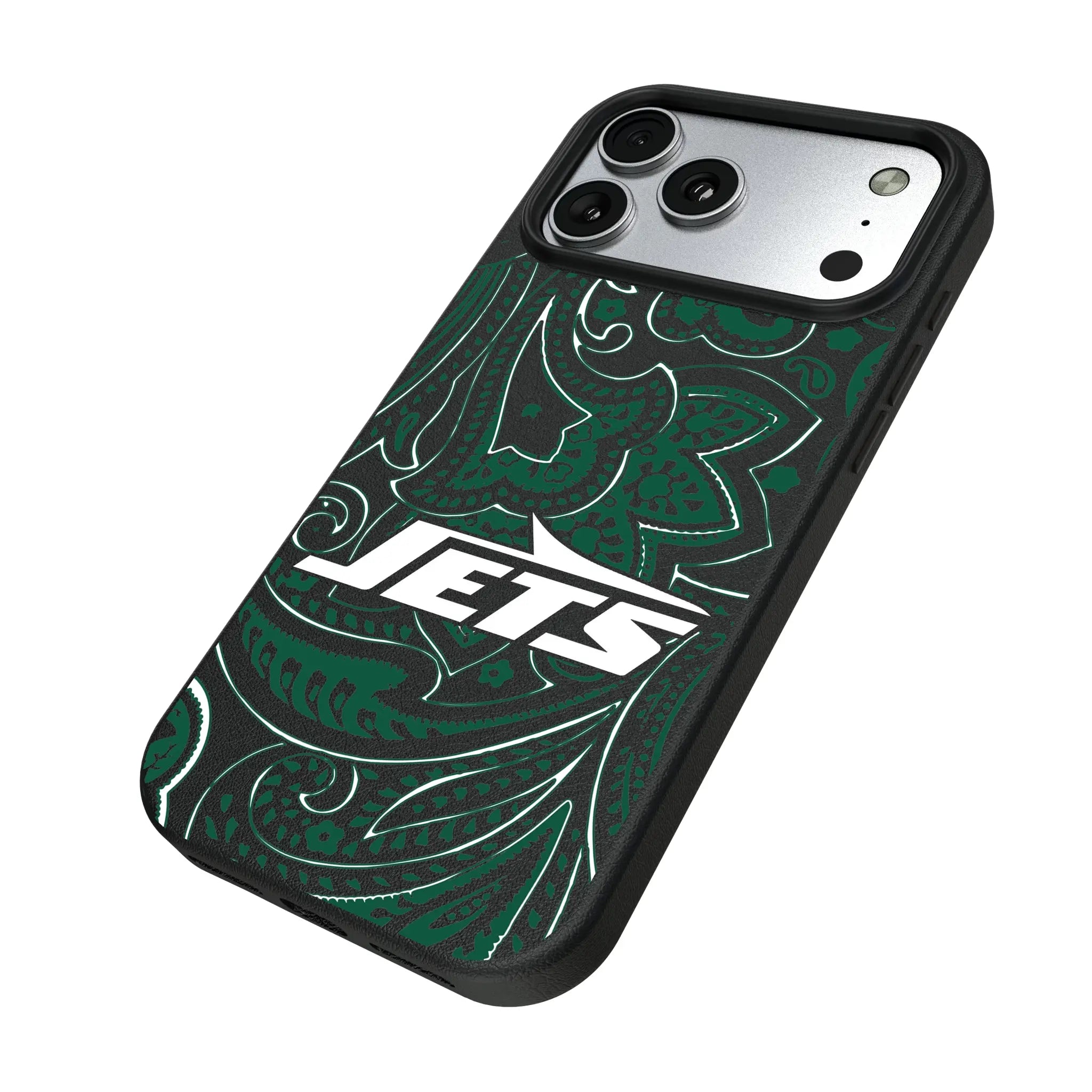 New York Jets Paisley iPhone MagSafe Compatible Phone Case for Apple iPhone - Isometric View#Device_iPhone 17 Pro Max