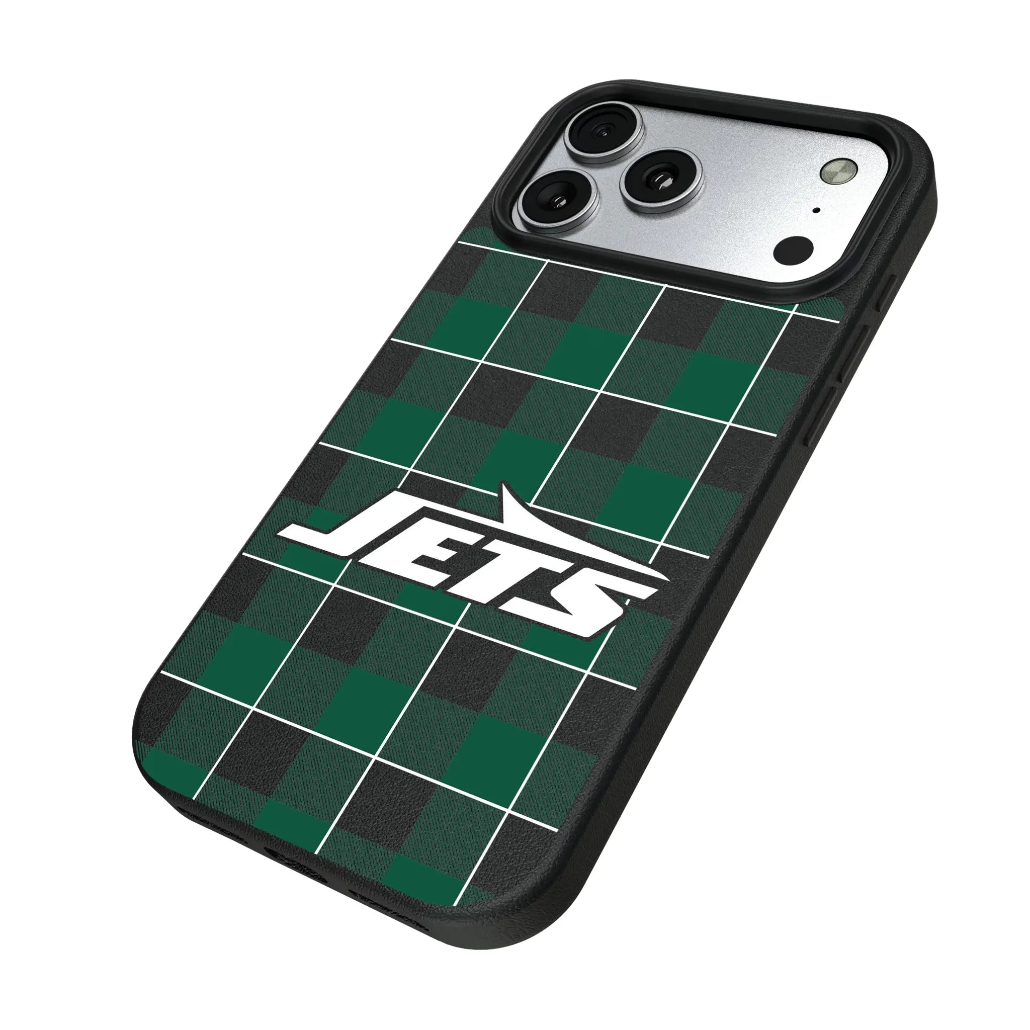 New York Jets Plaid iPhone MagSafe Compatible Phone Case for Apple iPhone - Isometric View#Device_iPhone 17 Pro Max