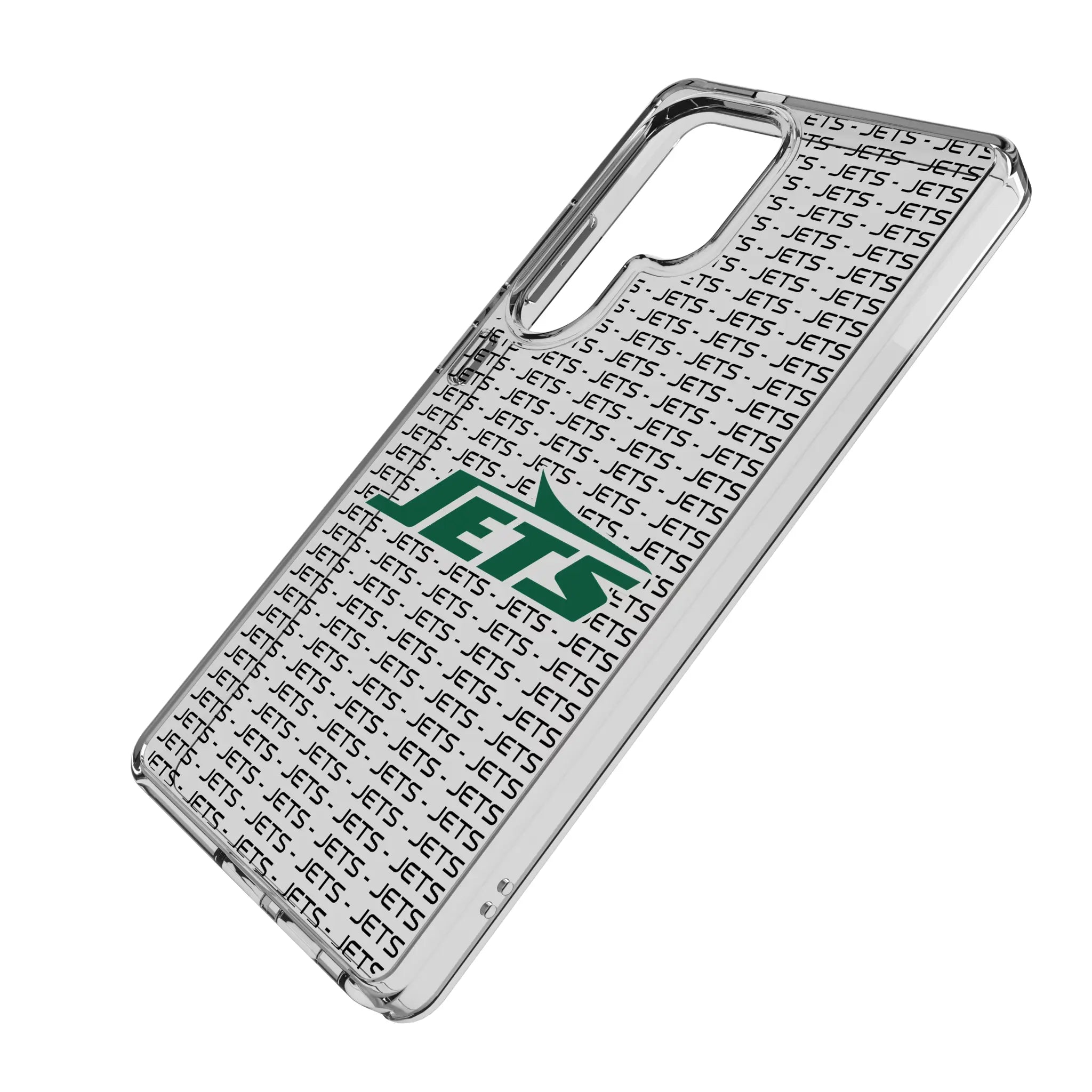 New York Jets Text Backdrop Galaxy Clear Phone Case for Samsung Galaxy - Isometric View#Device_Galaxy S25 Ultra