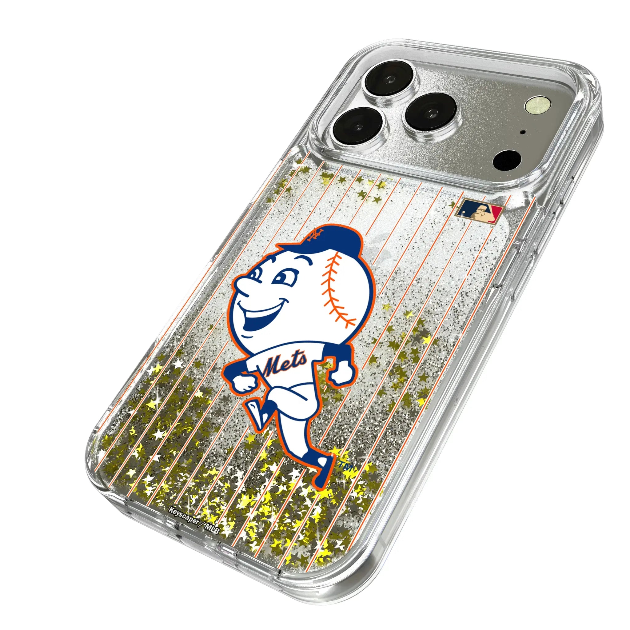 New York Mets 2014 - Cooperstown Collection Pinstripe iPhone Glitter Phone Case for Apple iPhone - Isometric View
