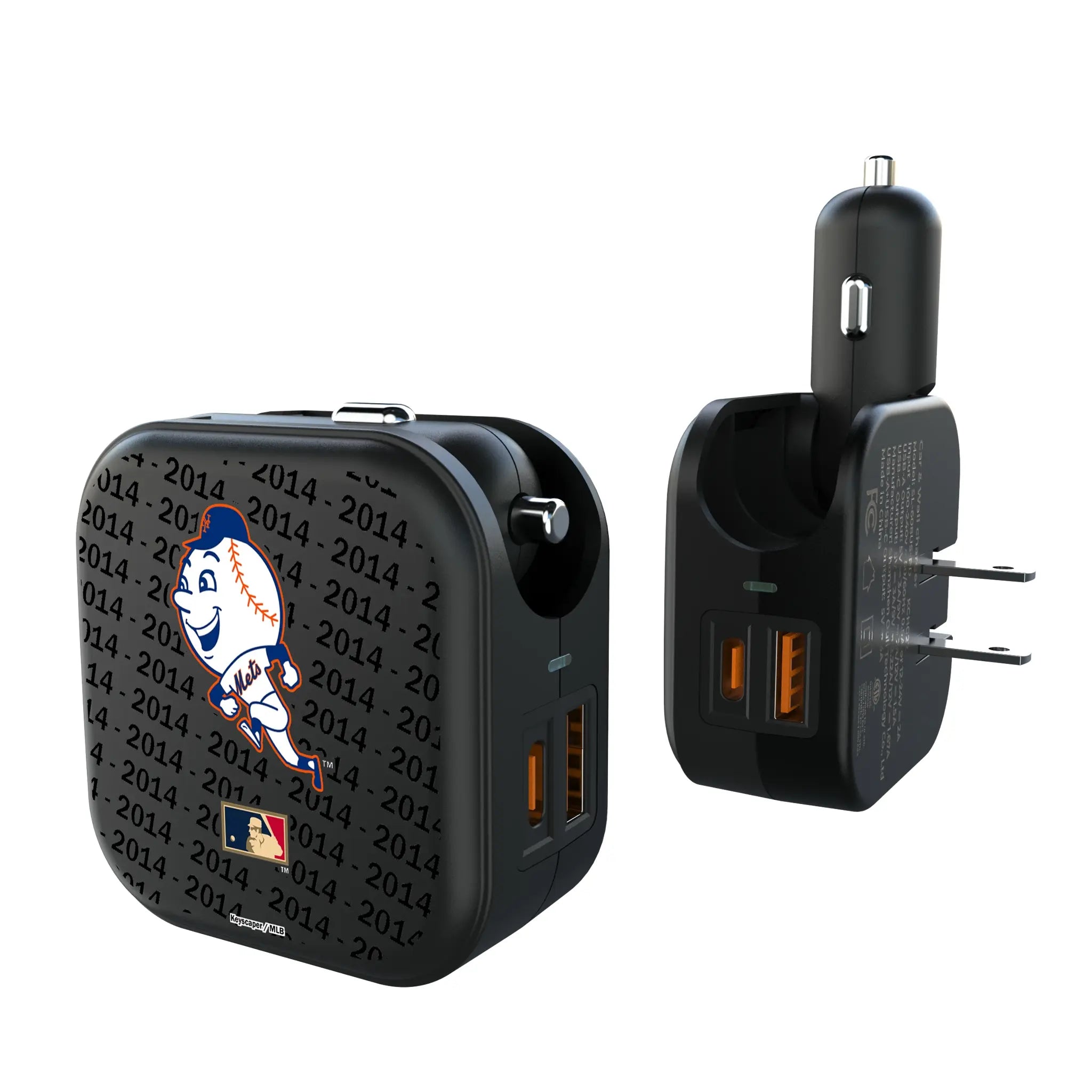 New York Mets 2014 - Cooperstown Collection Text Backdrop 2 in 1 USB A/C Charger
