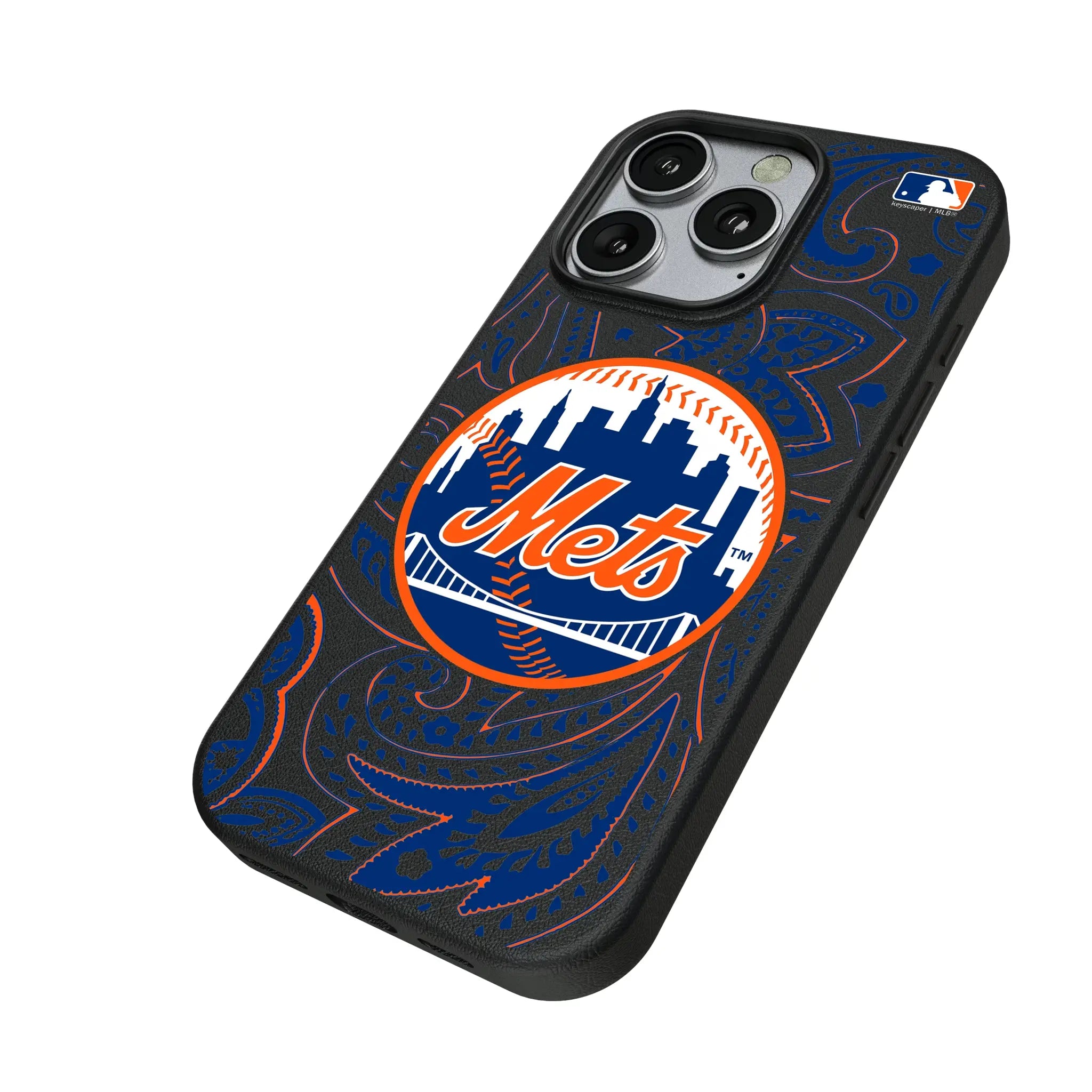 New York Mets Paisley iPhone MagSafe Compatible Phone Case for Apple iPhone - Isometric View