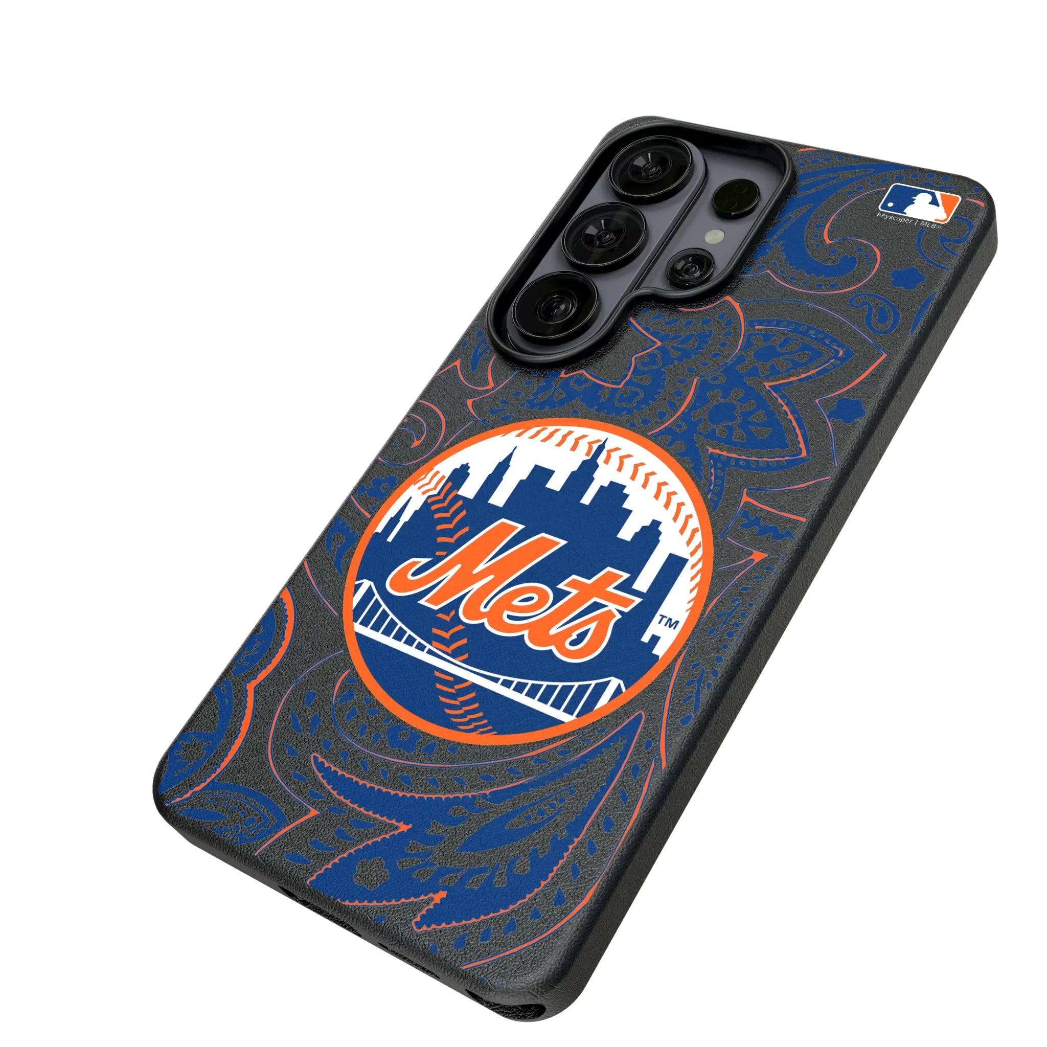 New York Mets Paisley Galaxy MagSafe Compatible Phone Case for Samsung Galaxy - Isometric View#Device_Galaxy S26 Ultra