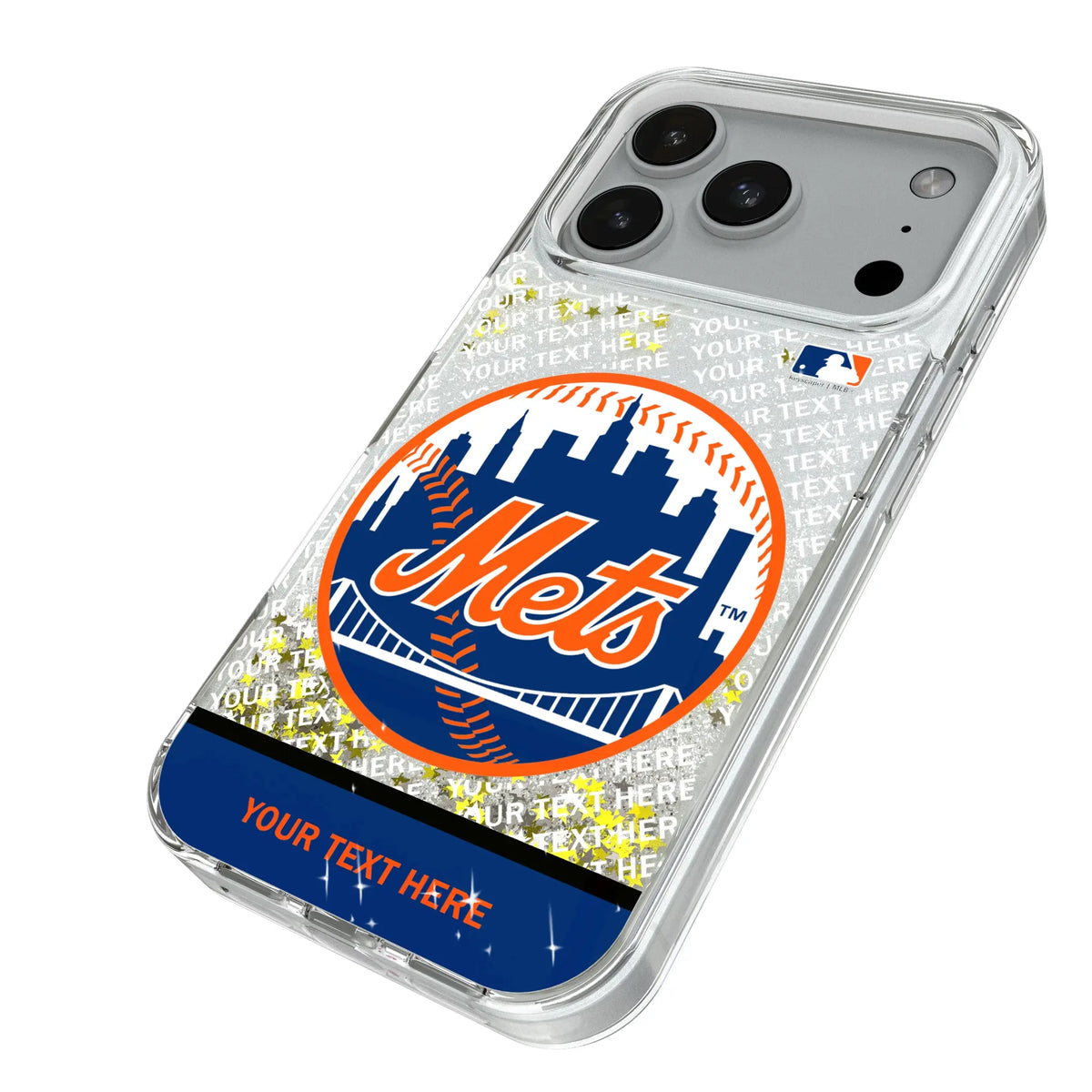 New York Mets Personalized EndZone Plus iPhone Glitter Phone Case for Apple iPhone - Isometric View#Device_iPhone 18 Pro