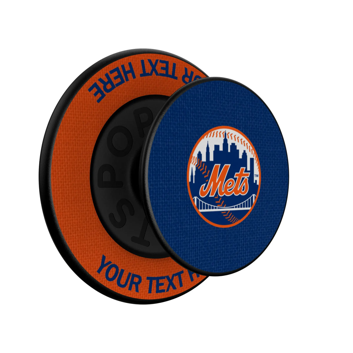 New York Mets Personalized Endzone Solid Popsockets Round Magnetic - Isometric View