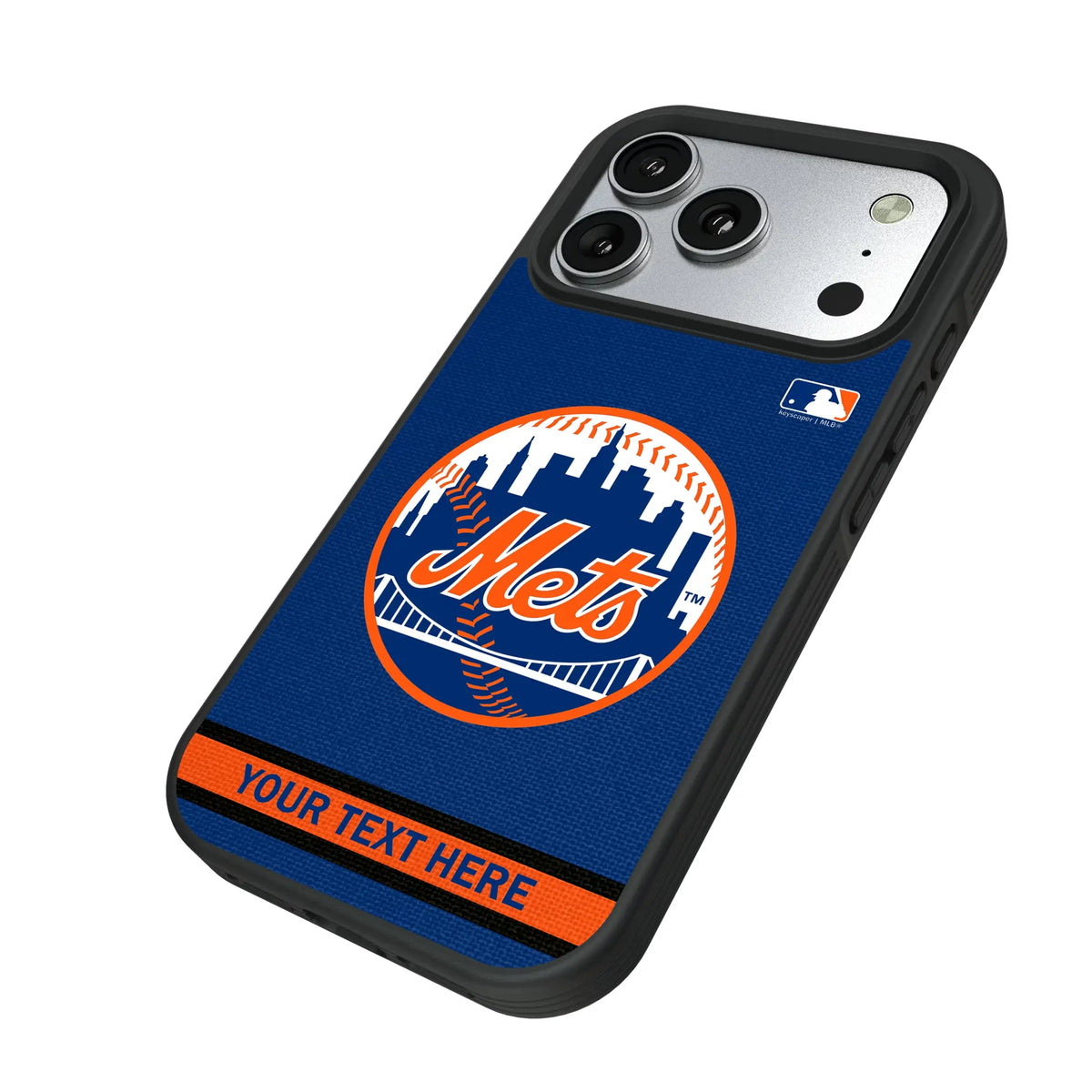 New York Mets Personalized Stripe iPhone Bump Phone Case for Apple iPhone - Isometric View#Device_iPhone 17 Pro