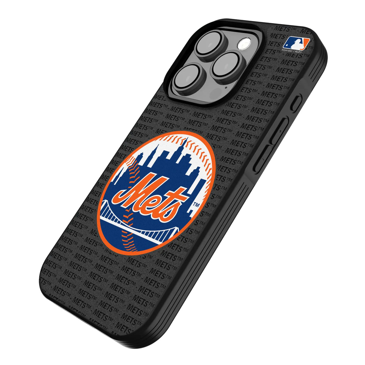 New York Mets Text Backdrop iPhone Bump Phone Case for Apple iPhone - Isometric View
