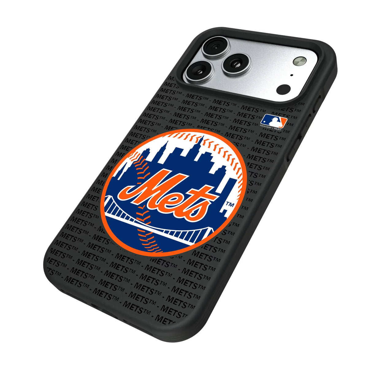 New York Mets Text Backdrop iPhone Bump Phone Case for Apple iPhone - Isometric View#Device_iPhone 17 Pro Max