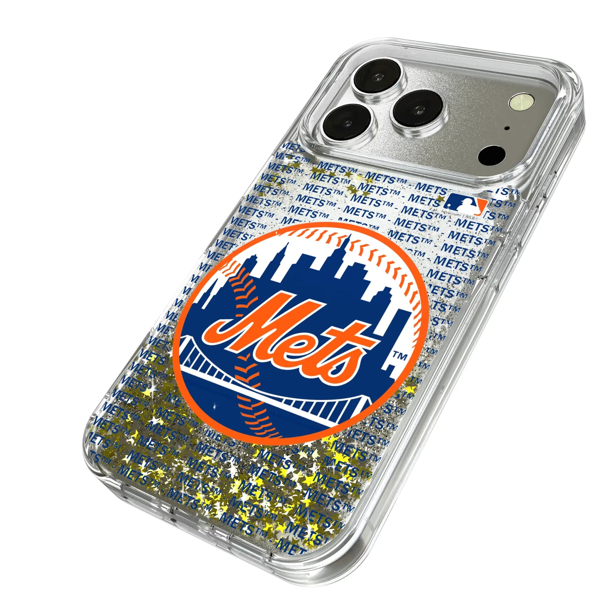 New York Mets Text Backdrop iPhone Glitter Phone Case for Apple iPhone - Isometric View