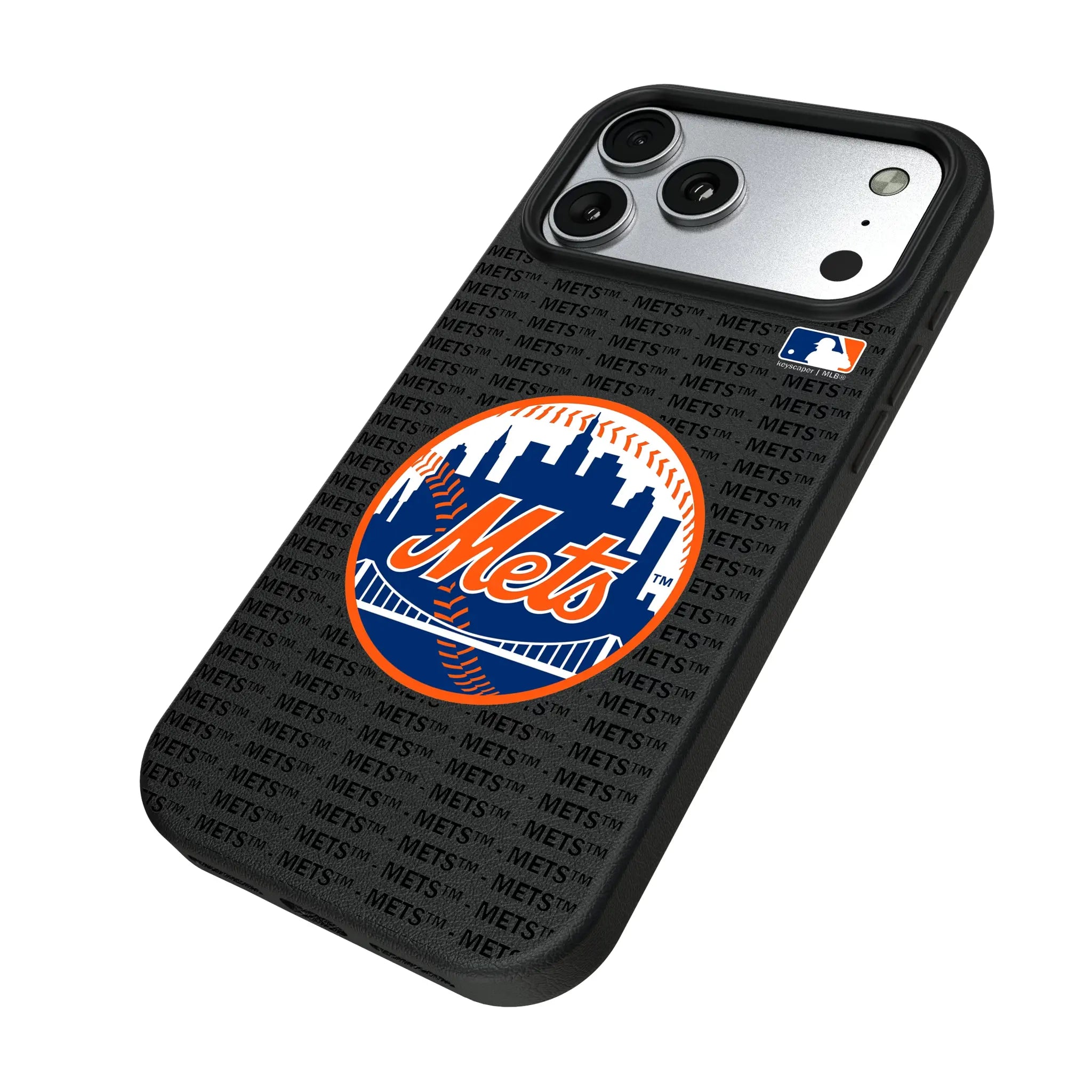 New York Mets Text Backdrop iPhone MagSafe Compatible Phone Case for Apple iPhone - Isometric View#Device_iPhone 17 Pro Max