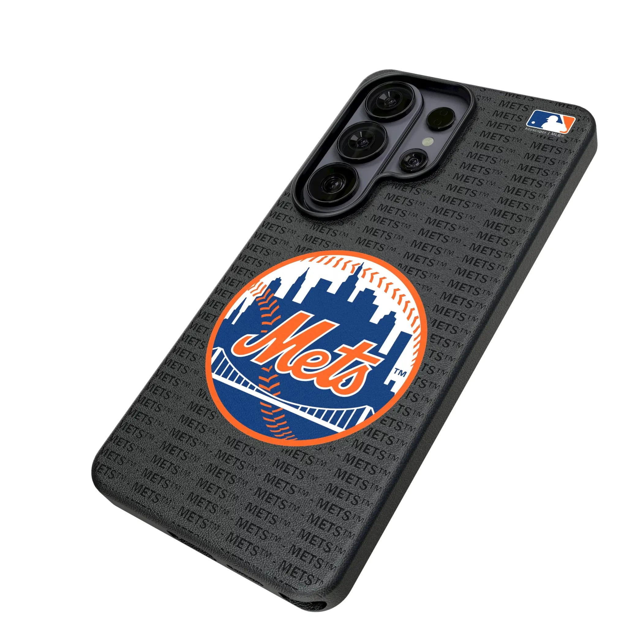 New York Mets Text Backdrop Galaxy MagSafe Compatible Phone Case for Samsung Galaxy - Isometric View#Device_Galaxy S26 Ultra