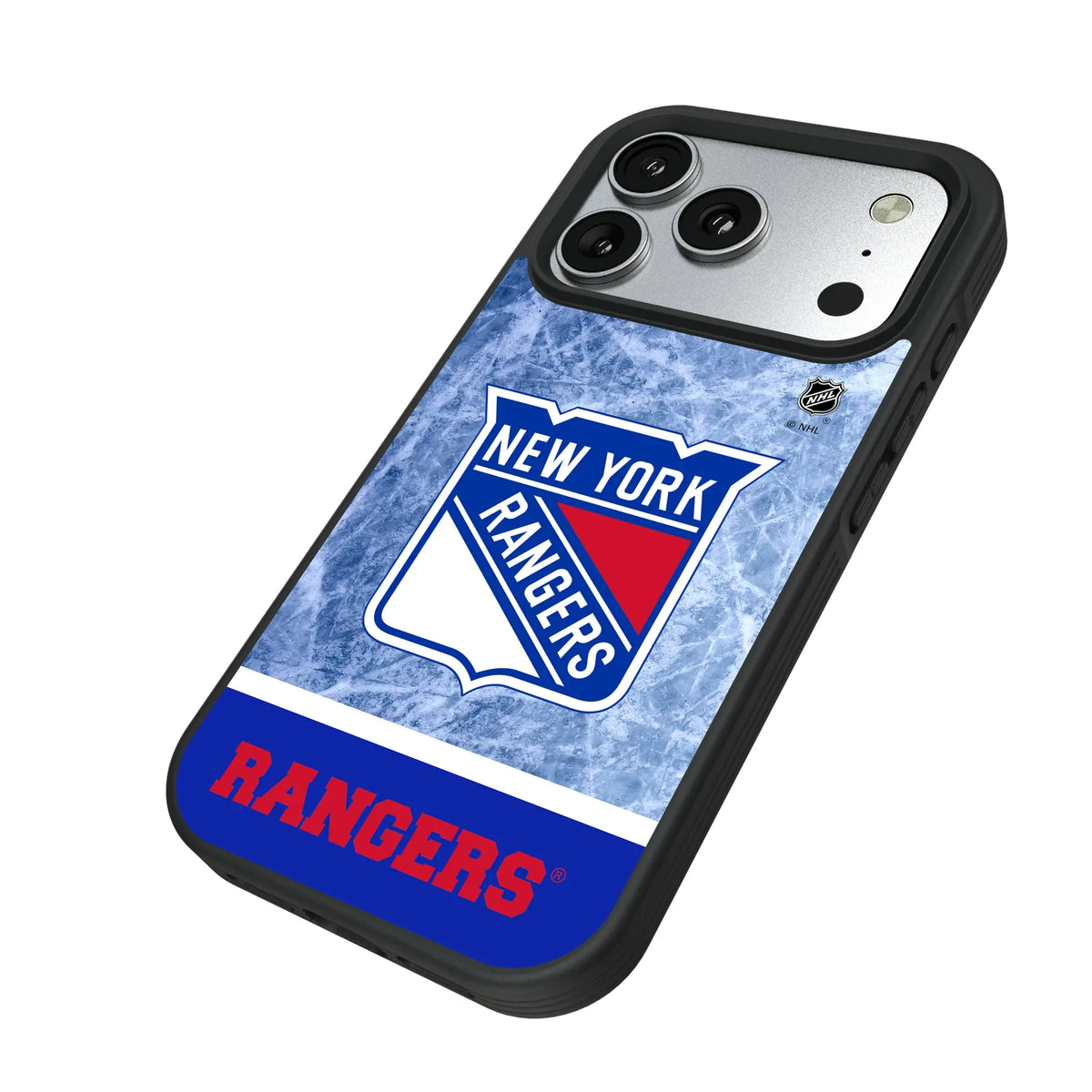 New York Rangers Ice Wordmark iPhone Bump Phone Case for Apple iPhone - Isometric View#Device_iPhone 17 Pro