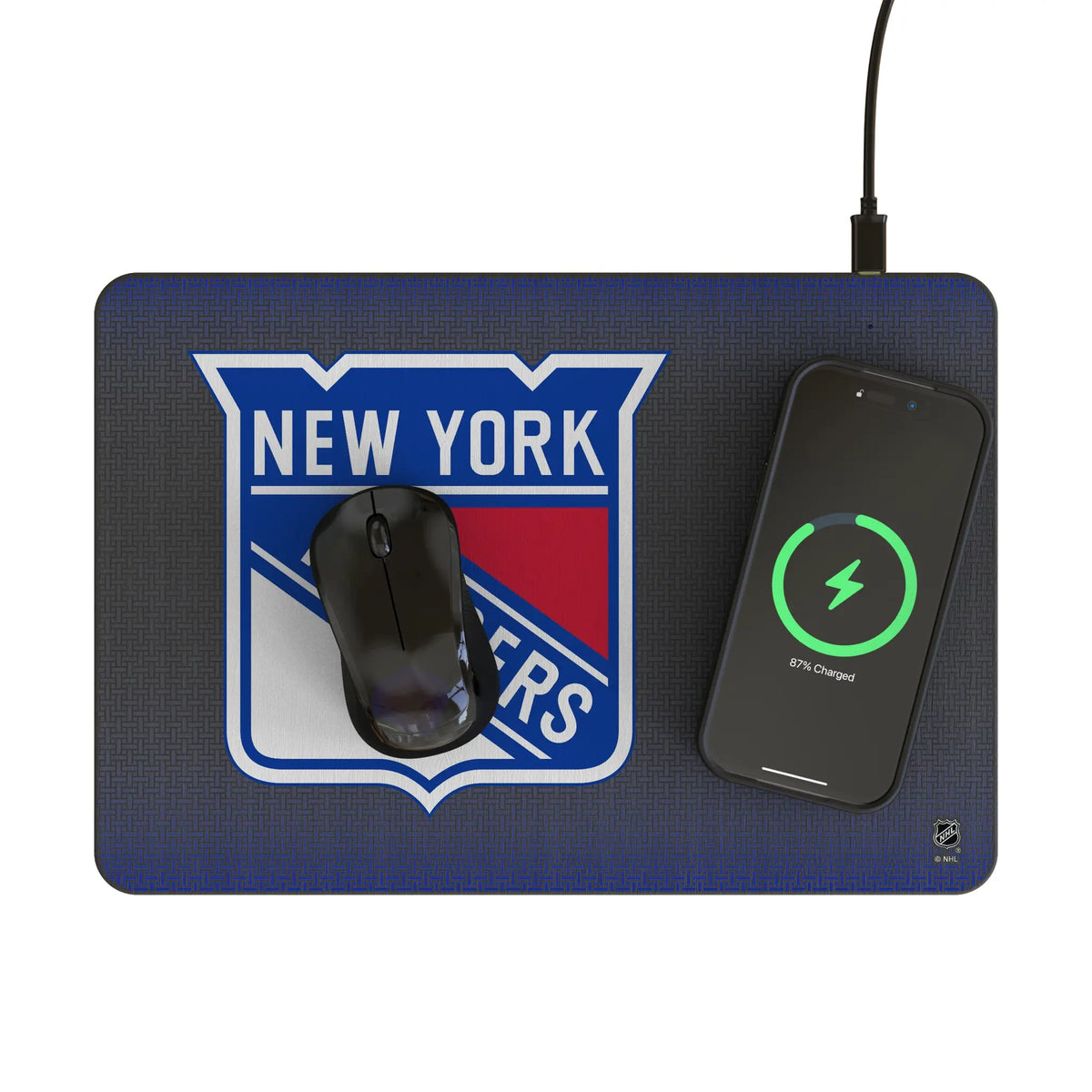 New York Rangers Linen 15-Watt Wireless Charger and Mouse Pad - Lifestyle