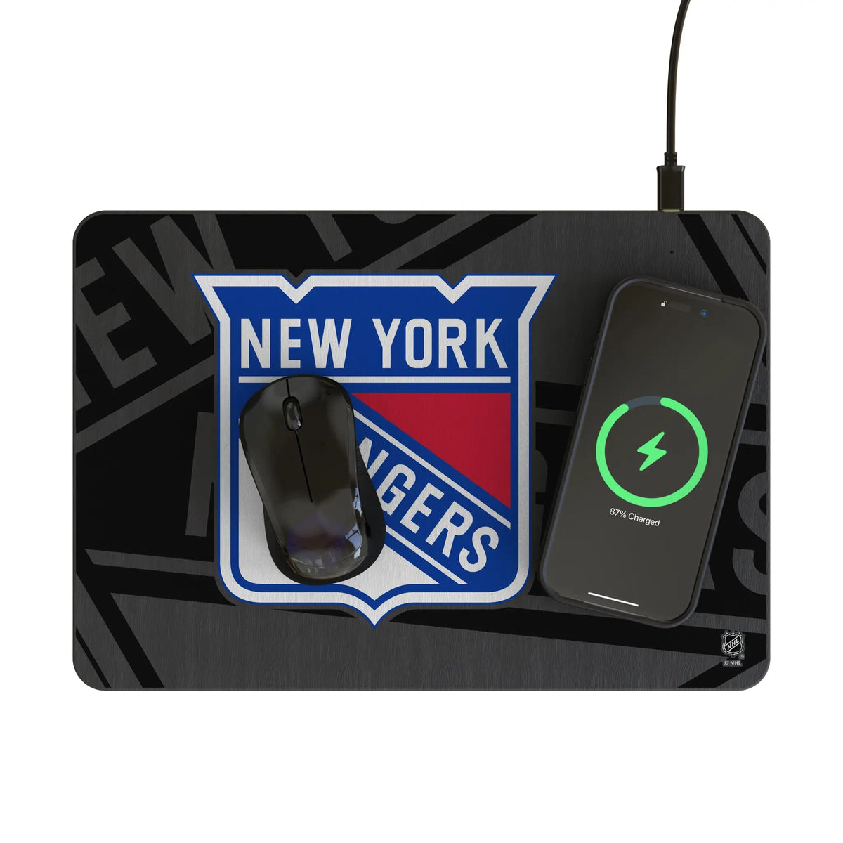 New York Rangers Monocolor Tilt 15-Watt Wireless Charger and Mouse Pad - Lifestyle