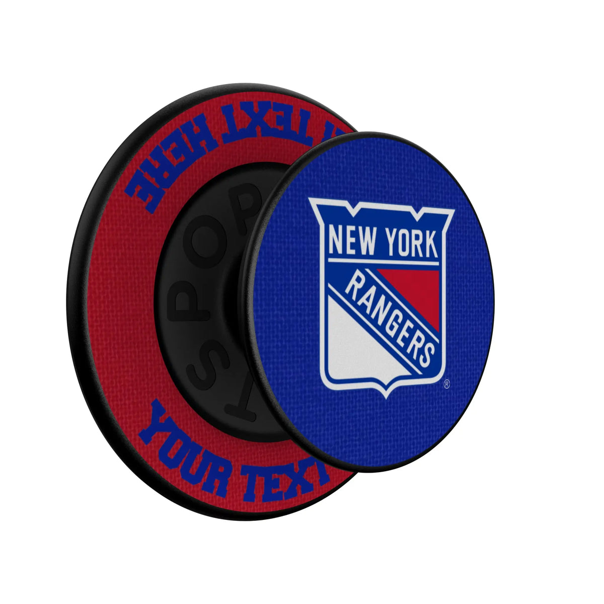 New York Rangers Personalized Endzone Solid Popsockets Round Magnetic - Isometric View