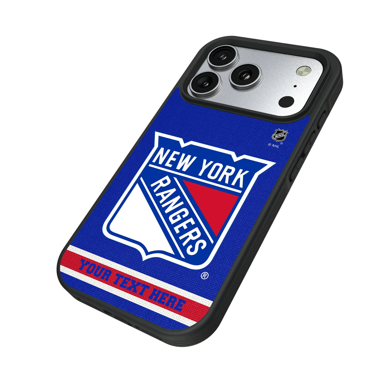 New York Rangers Personalized Stripe iPhone Bump Phone Case for Apple iPhone - Isometric View#Device_iPhone 17 Pro