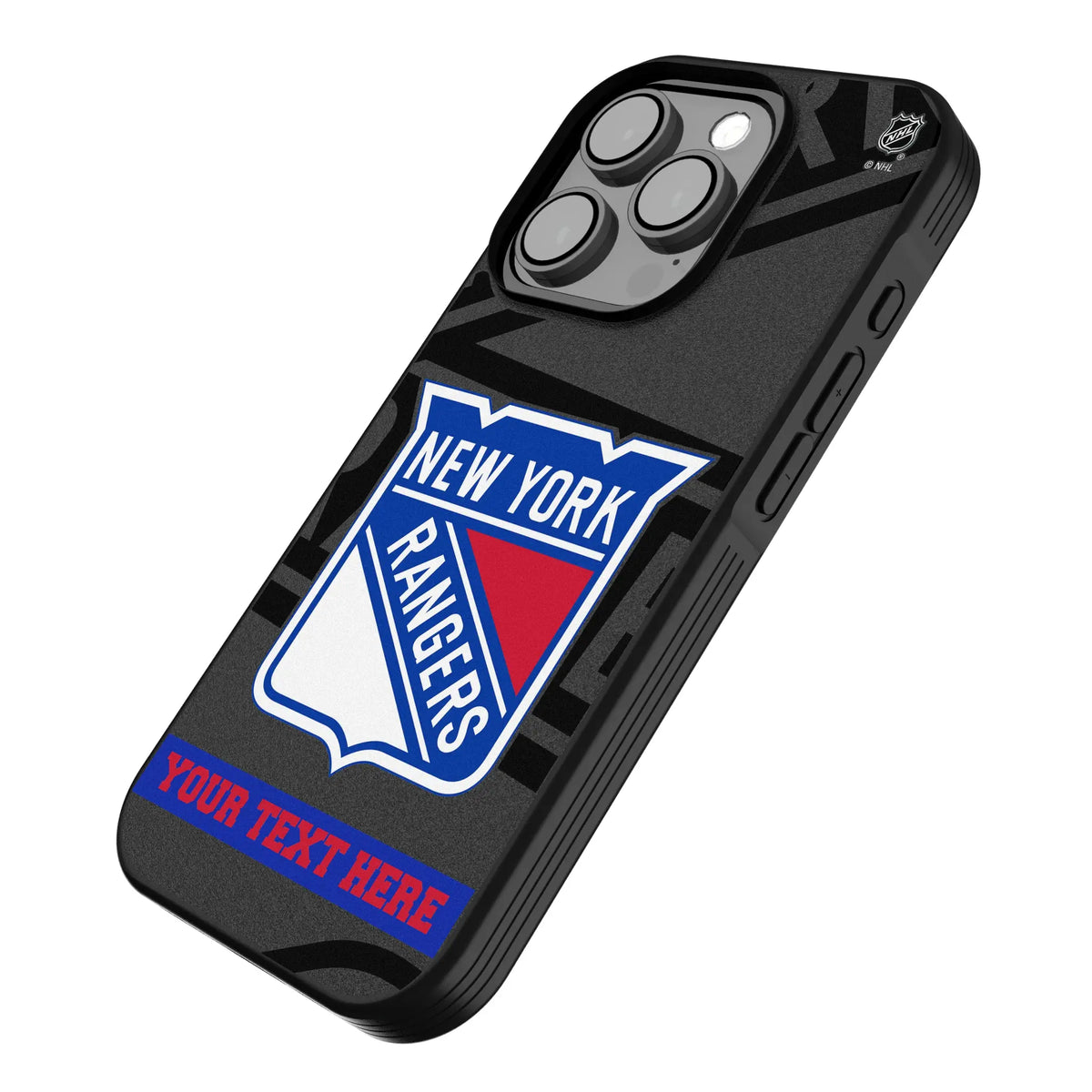 New York Rangers Personalized Tilt iPhone Bump Phone Case for Apple iPhone - Isometric View#Device_iPhone 15 Pro