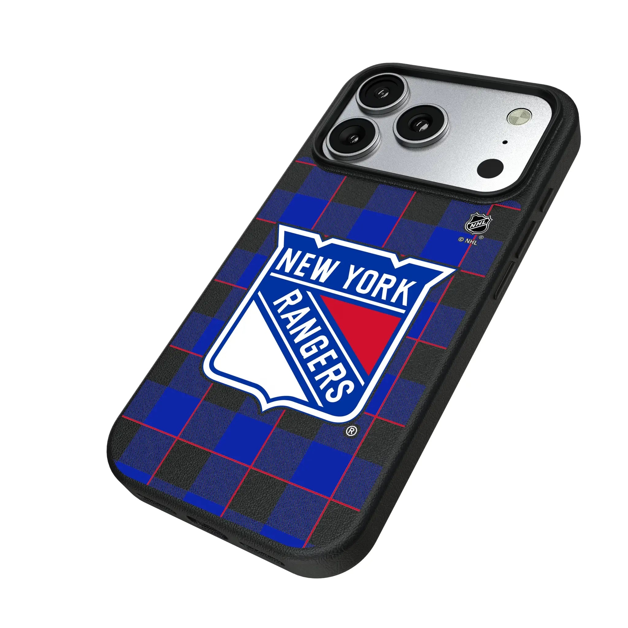 New York Rangers Plaid iPhone MagSafe Compatible Phone Case for Apple iPhone - Isometric View#Device_iPhone 17 Pro