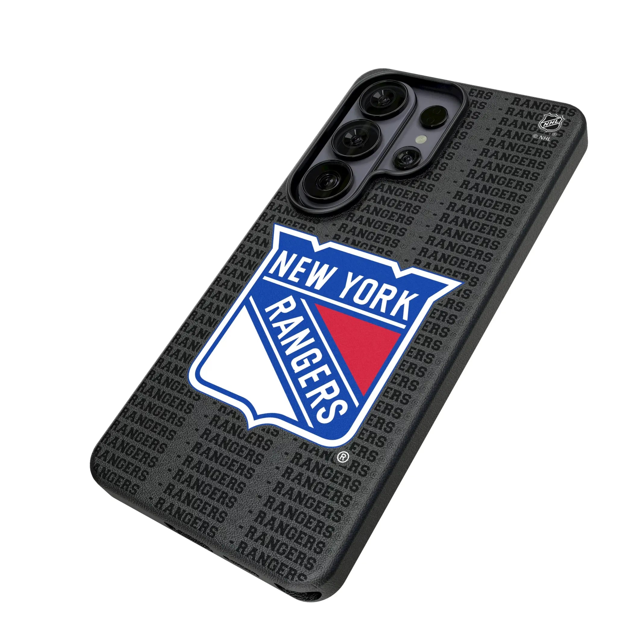 New York Rangers Text Backdrop Galaxy MagSafe Compatible Phone Case for Samsung Galaxy - Isometric View#Device_Galaxy S26 Ultra