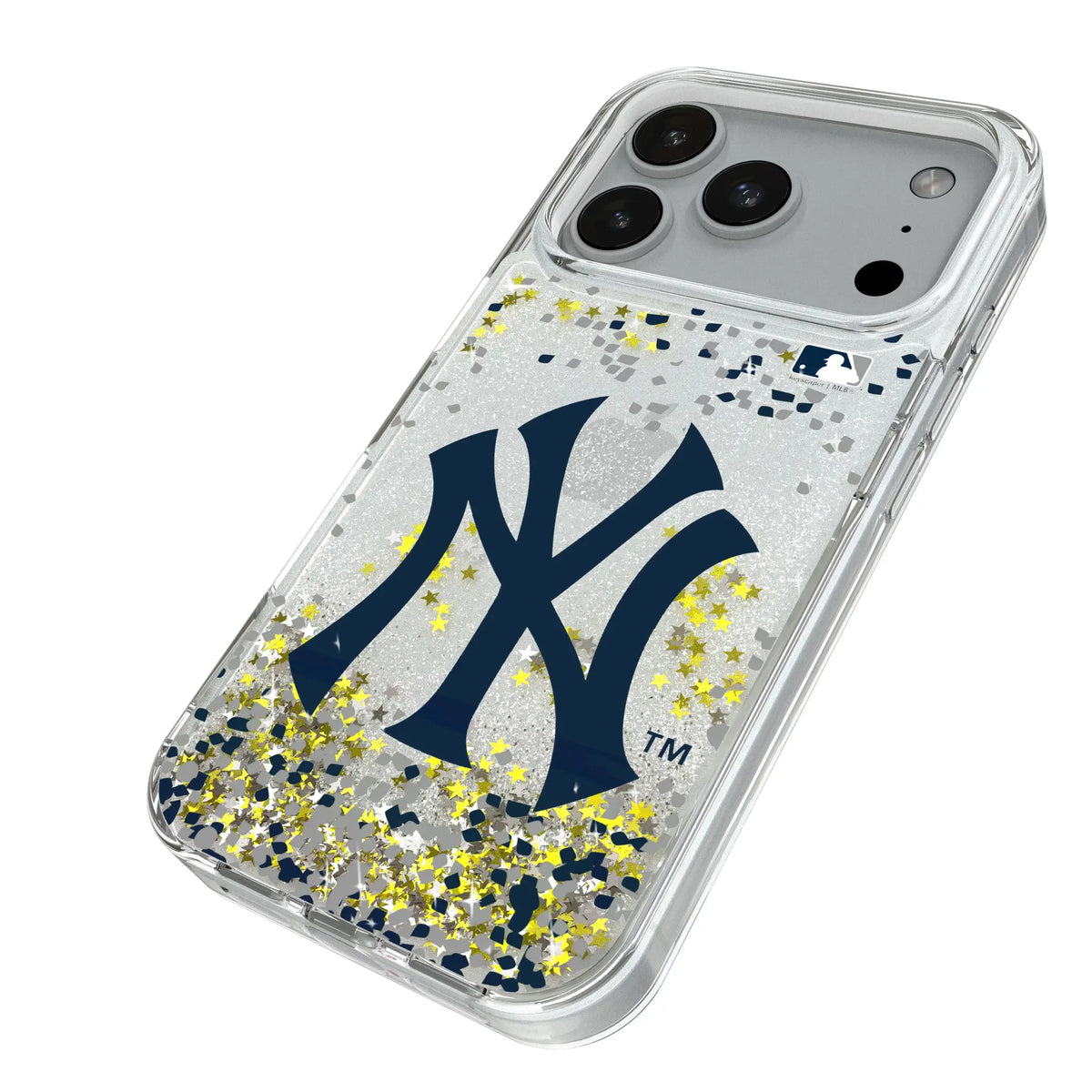 New York Yankees Confetti iPhone Glitter Phone Case for Apple iPhone - Isometric View#Device_iPhone 18 Pro