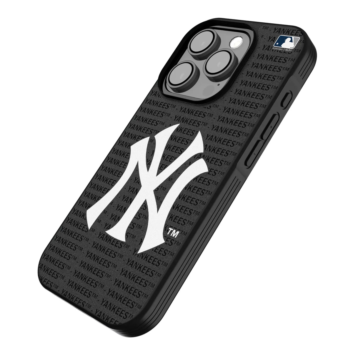 New York Yankees Text Backdrop iPhone Bump Phone Case for Apple iPhone - Isometric View