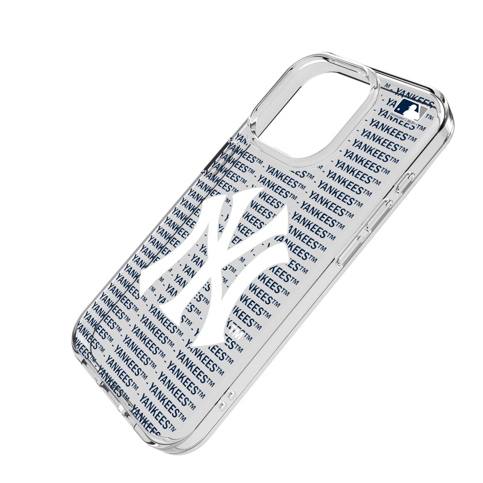 New York Yankees Text Backdrop iPhone Clear Phone Case for Apple iPhone - Isometric View